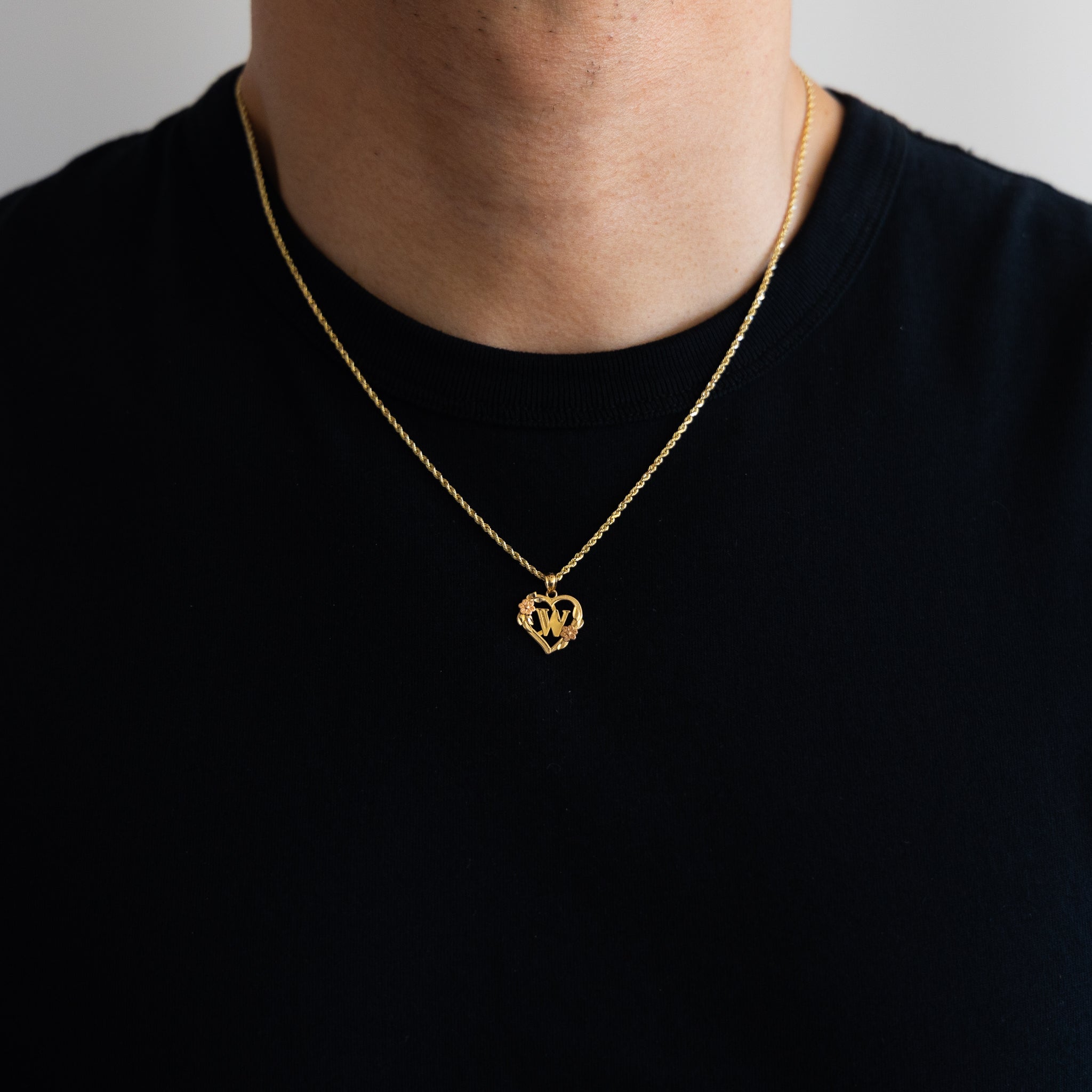 Gold Heart Initial W Pendant | A-Z Pendants - Charlie & Co. Jewelry