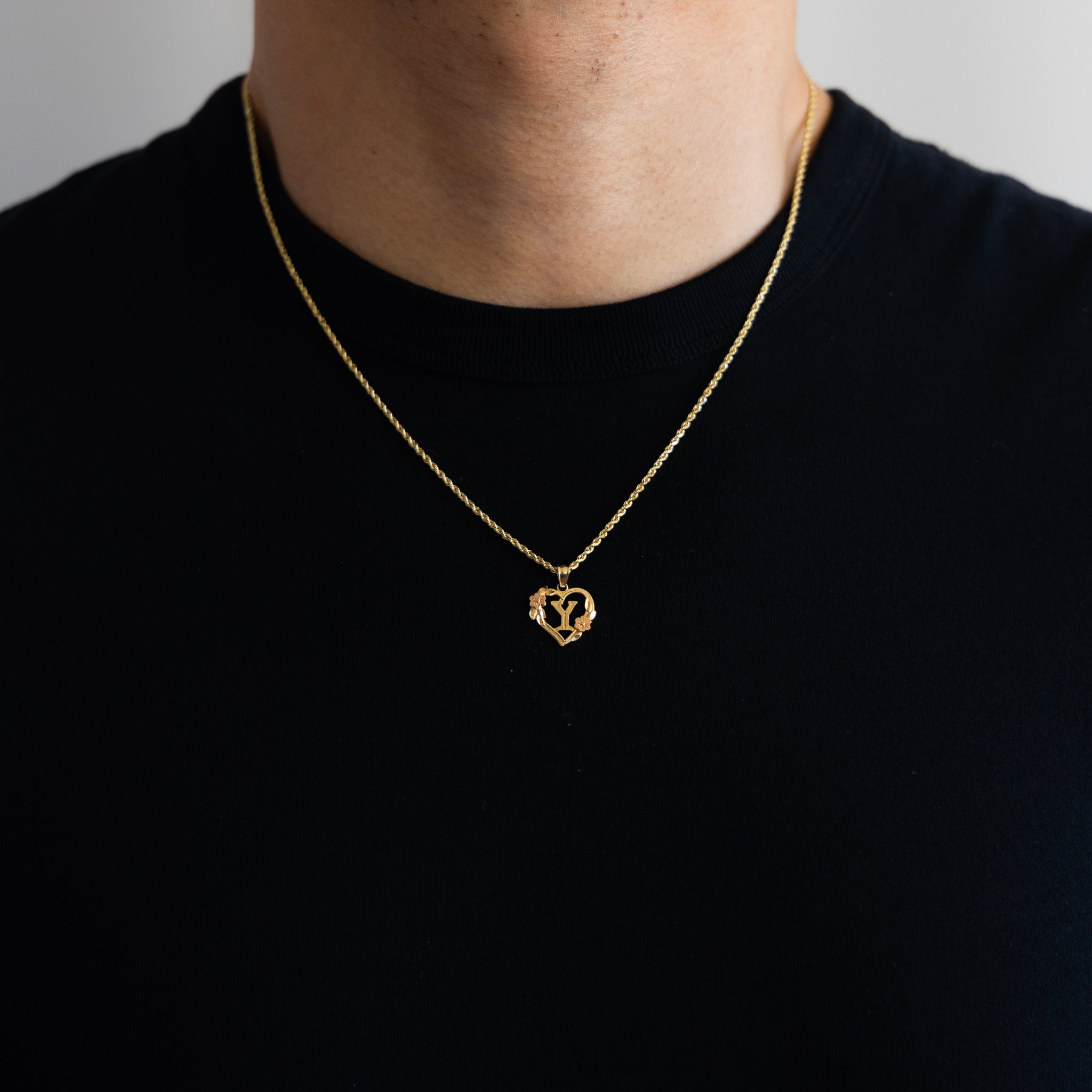 Gold Heart Initial Y Pendant | A-Z Pendants - Charlie & Co. Jewelry