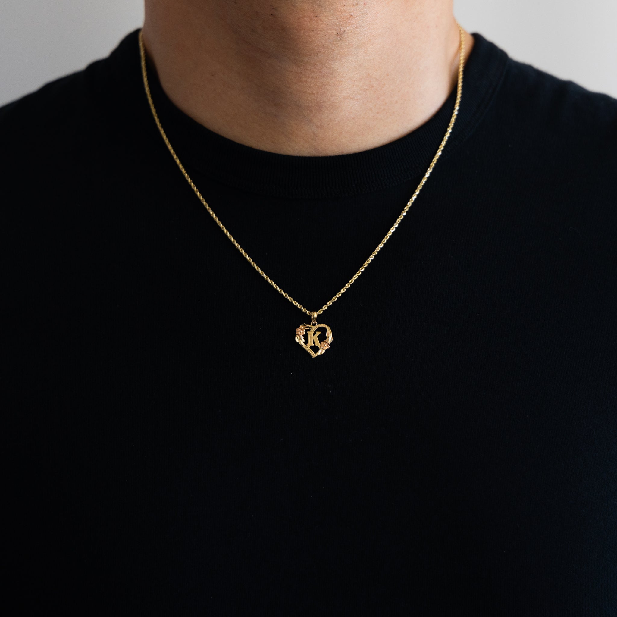 Gold Heart Initial K Pendant | A-Z Pendants - Charlie & Co. Jewelry