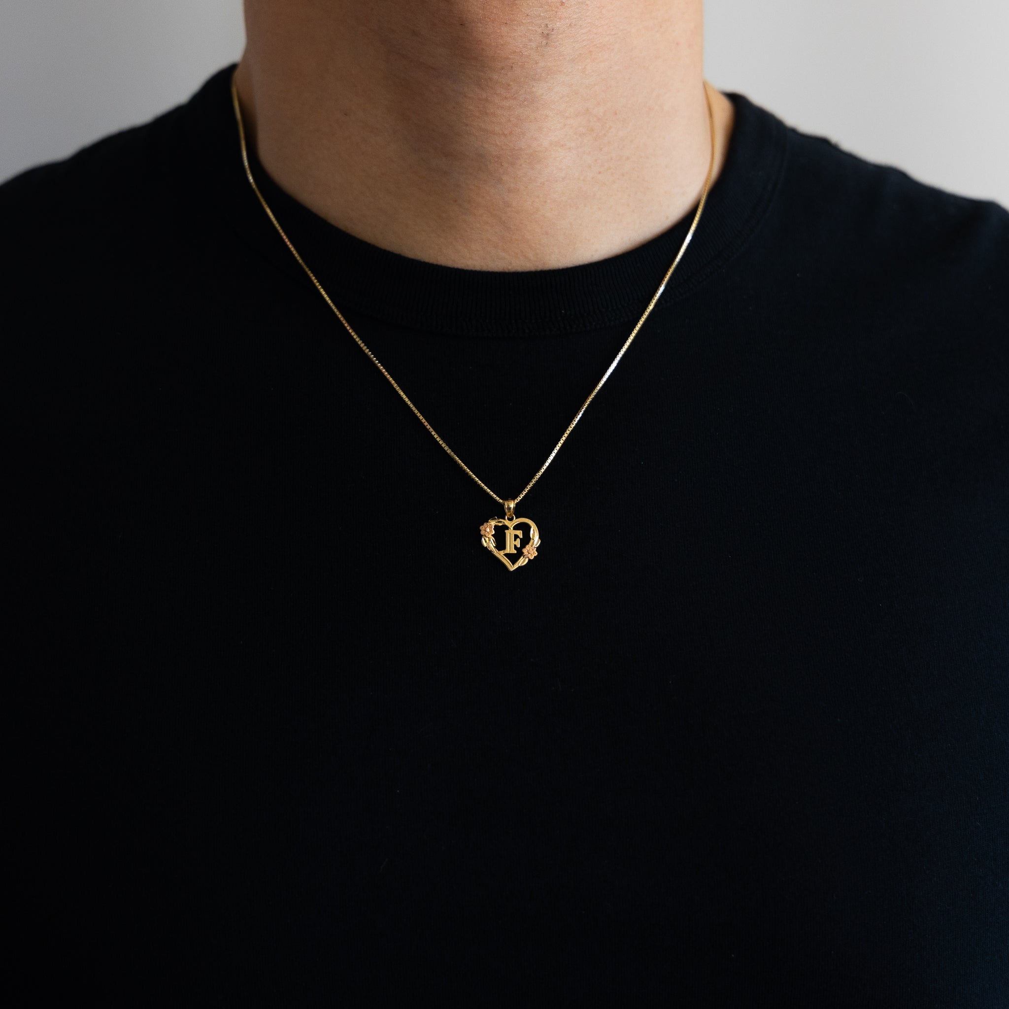 Gold Heart Initial F Pendant | A-Z Pendants - Charlie & Co. Jewelry