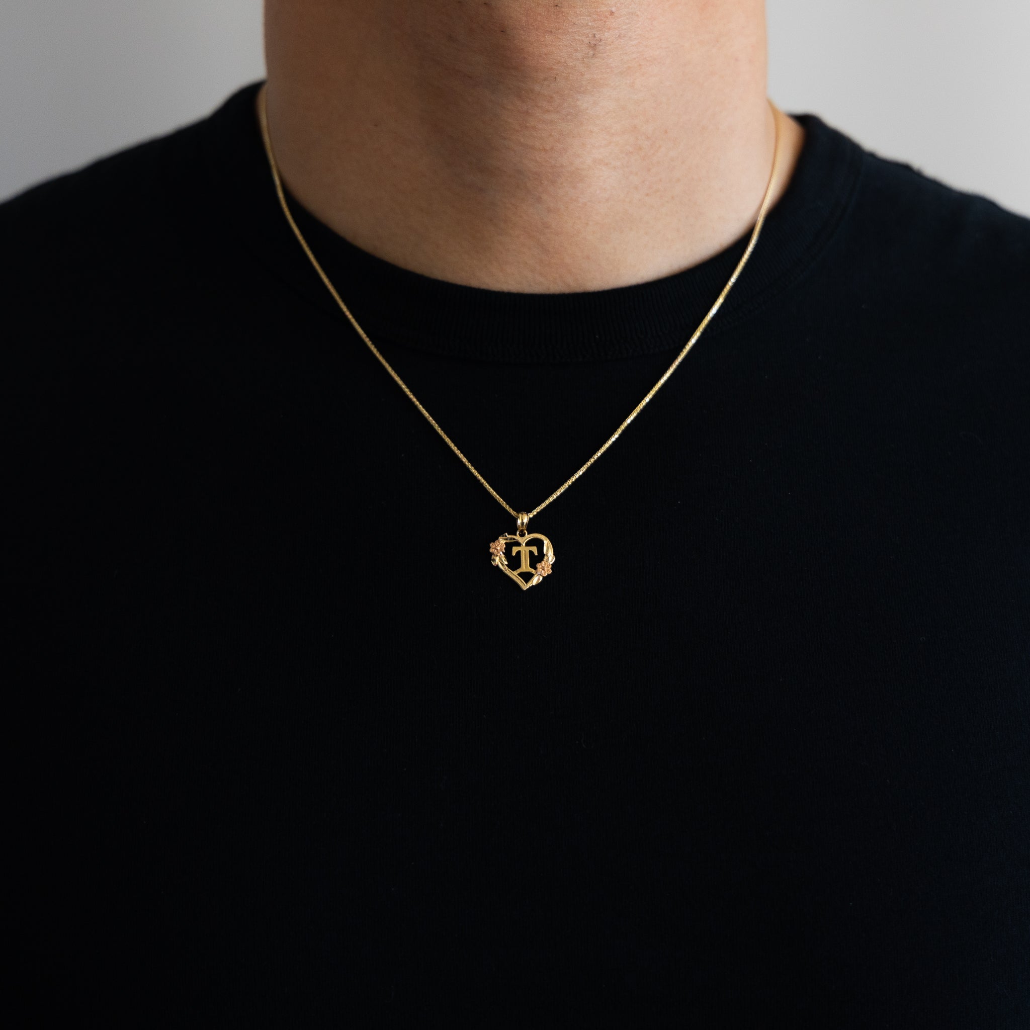 Gold Heart Initial T Pendant | A-Z Pendants - Charlie & Co. Jewelry
