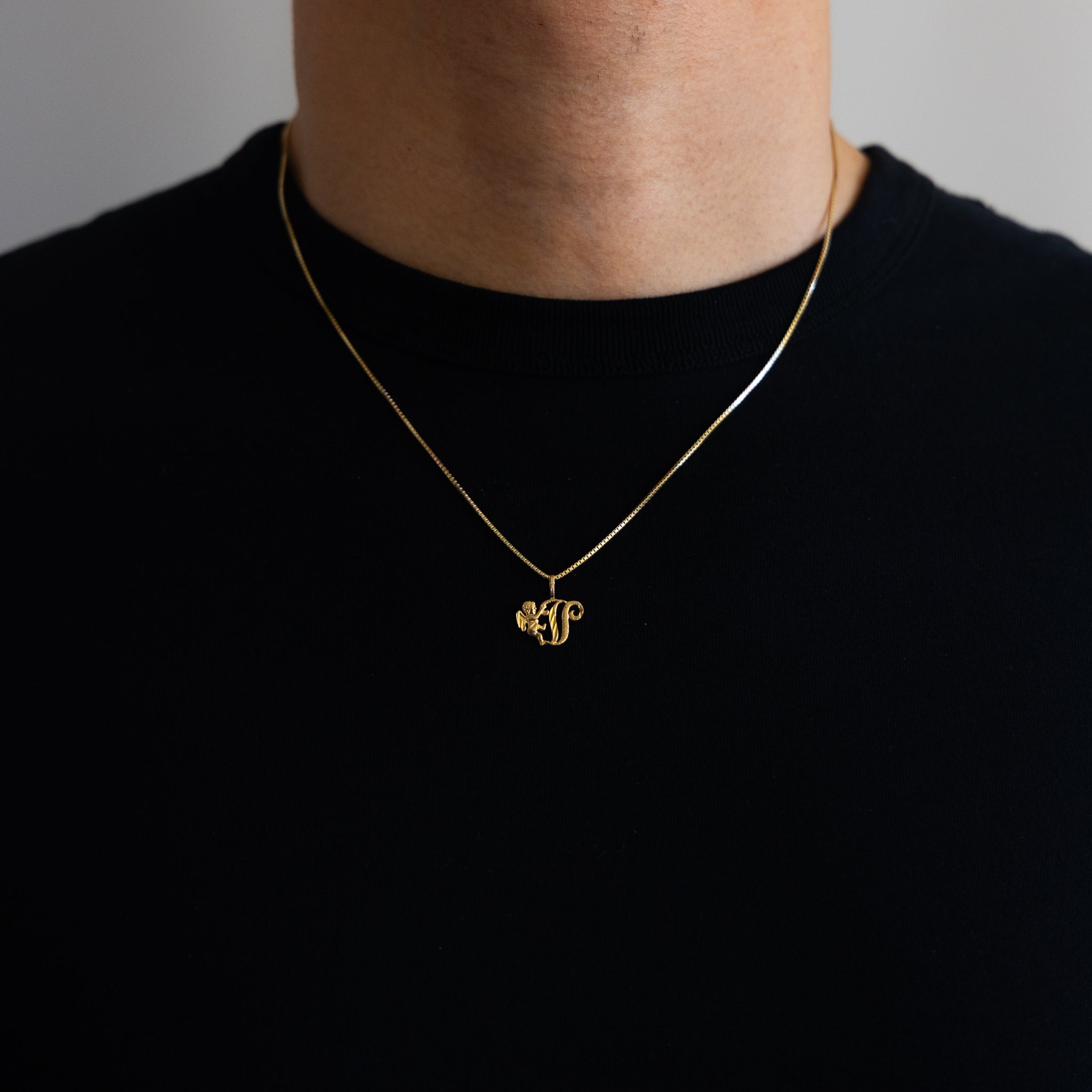 Gold Angel Letter V Pendant | A-Z Pendants - Charlie & Co. Jewelry