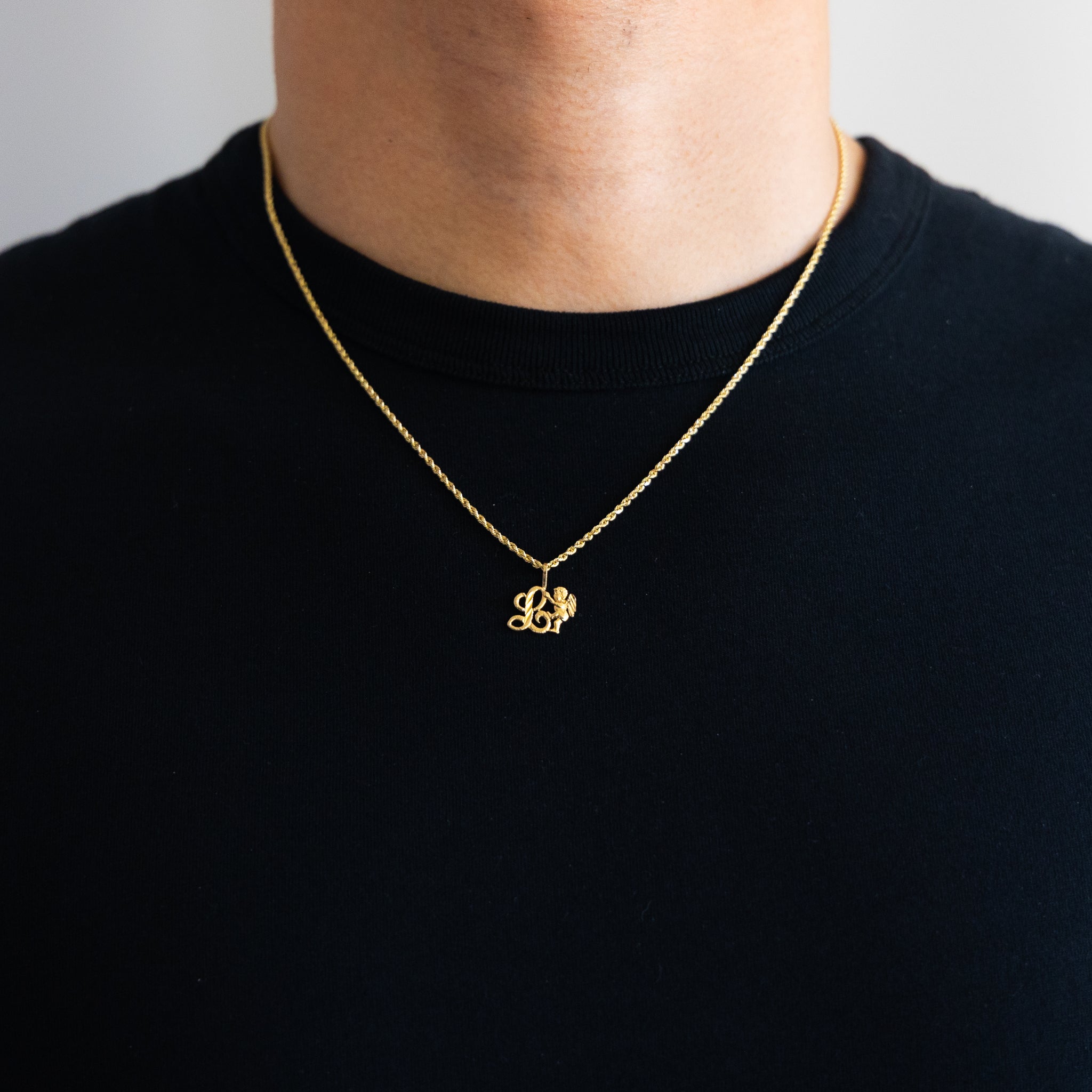 Gold Angel Letter L Pendant | A-Z Pendants - Charlie & Co. Jewelry