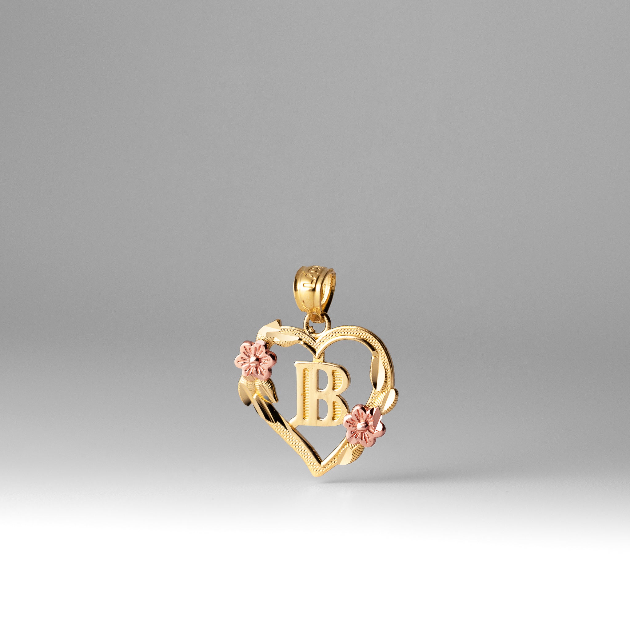 Gold Heart Letter B Pendant with Flowers | A-Z Pendants - Charlie & Co. Jewelry