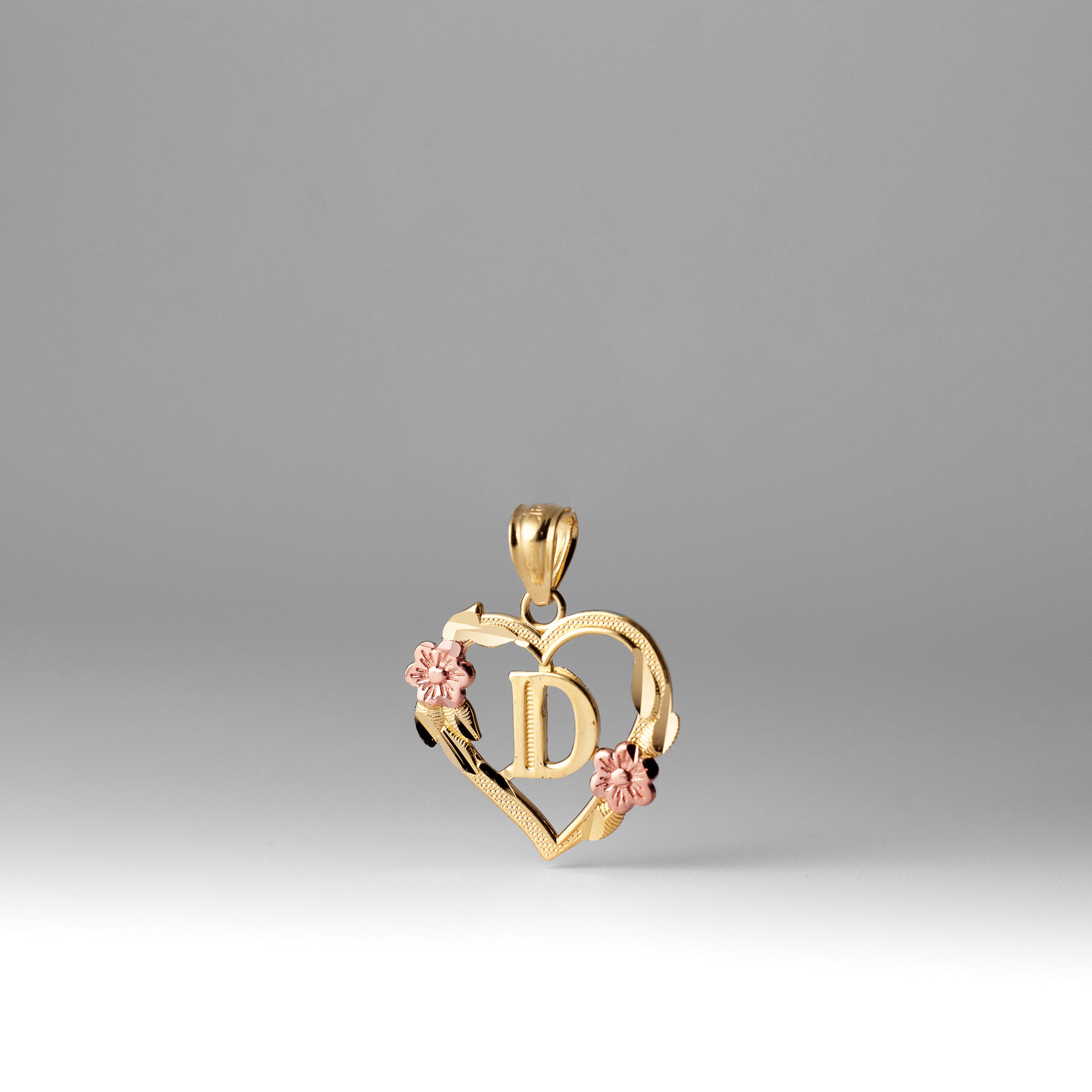 Gold Heart Letter D Pendant with Flowers | A-Z Pendants - Charlie & Co. Jewelry
