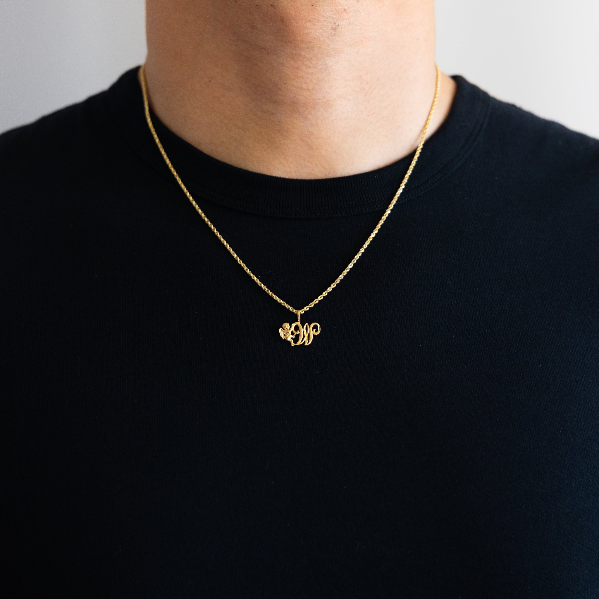Gold Angel Letter W Pendant | A-Z Pendants - Charlie & Co. Jewelry