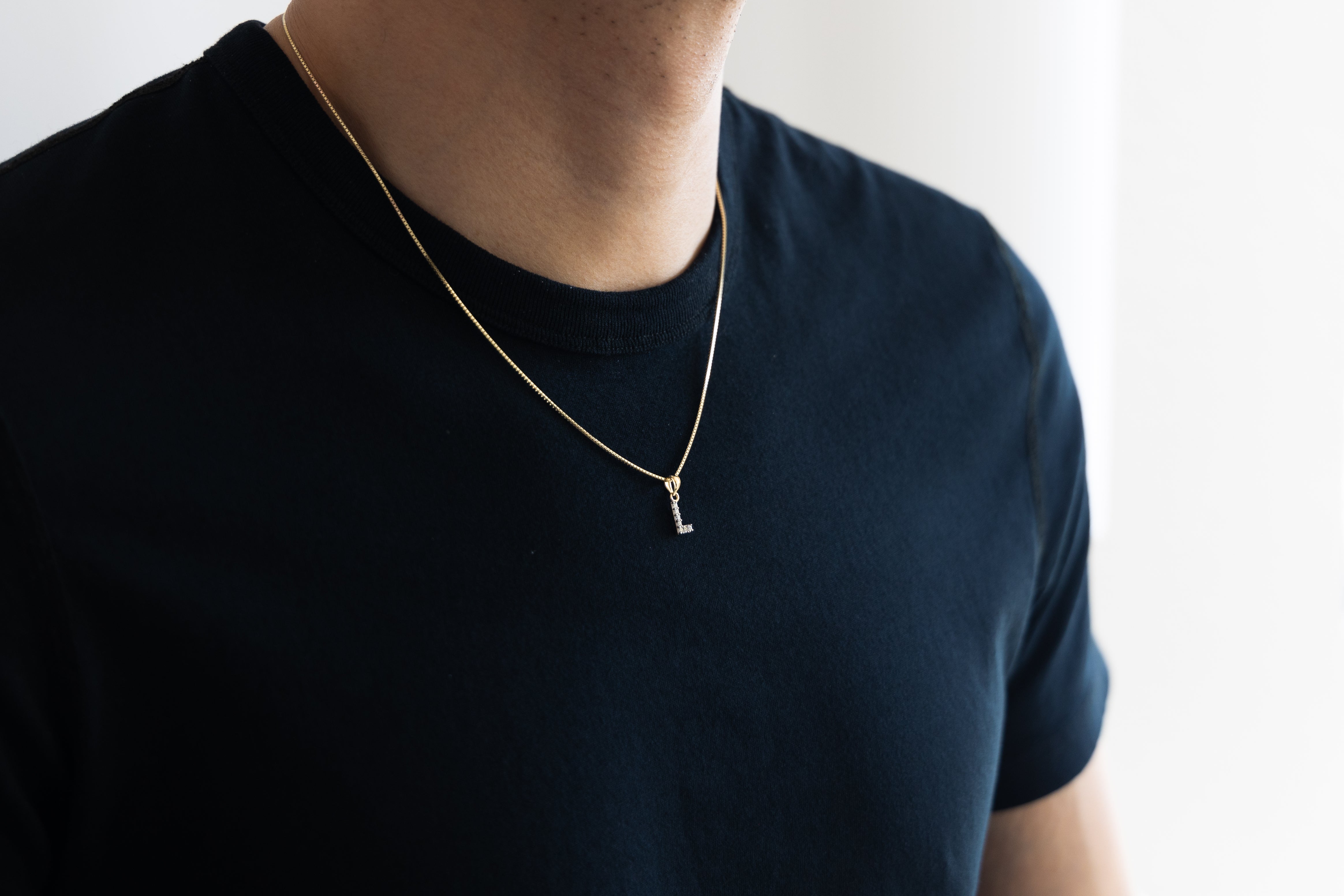 Gold Cubic Zirconia Letter L Pendant | A-Z Pendants - Charlie & Co. Jewelry