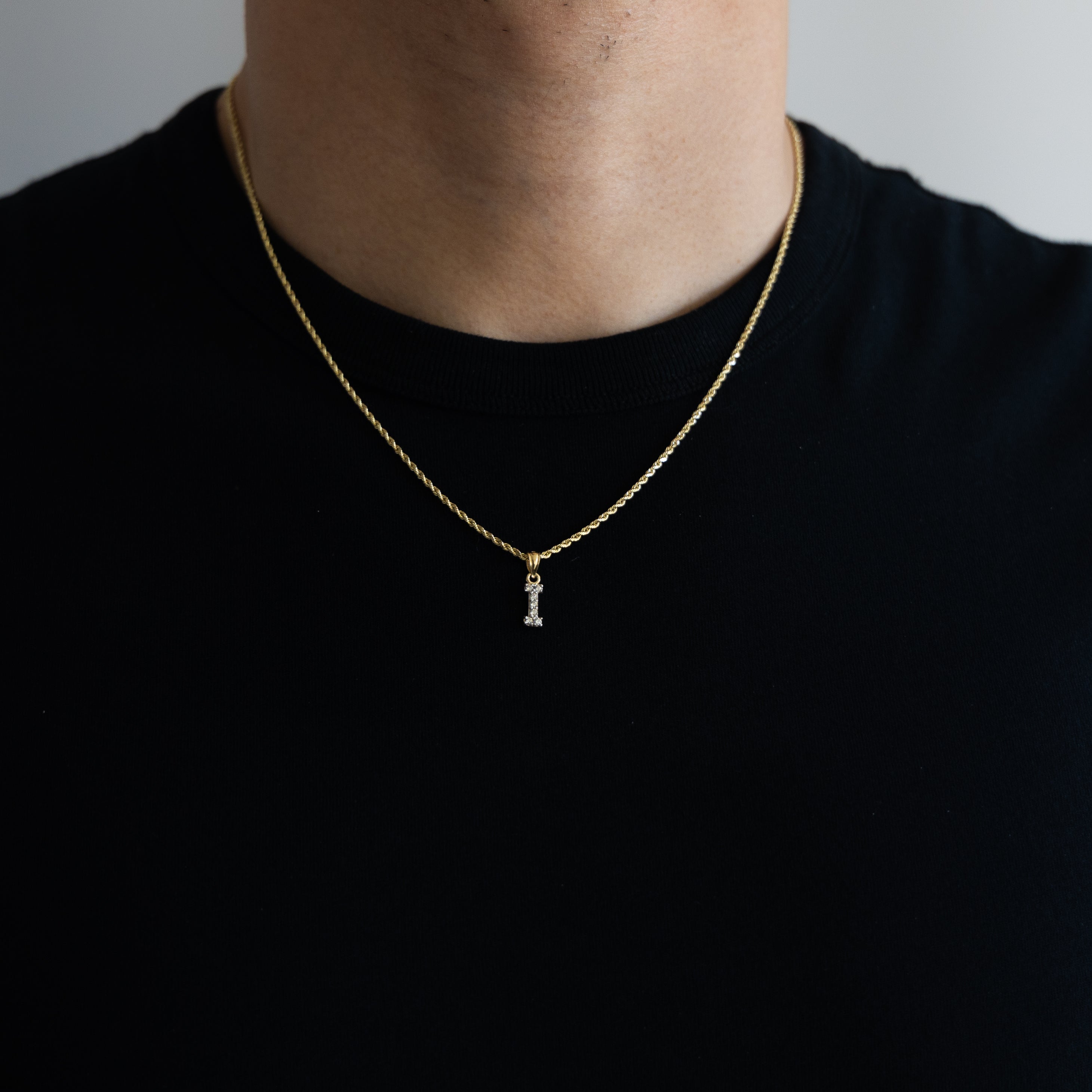 Gold Cubic Zirconia Letter I Pendant | A-Z Pendants - Charlie & Co. Jewelry