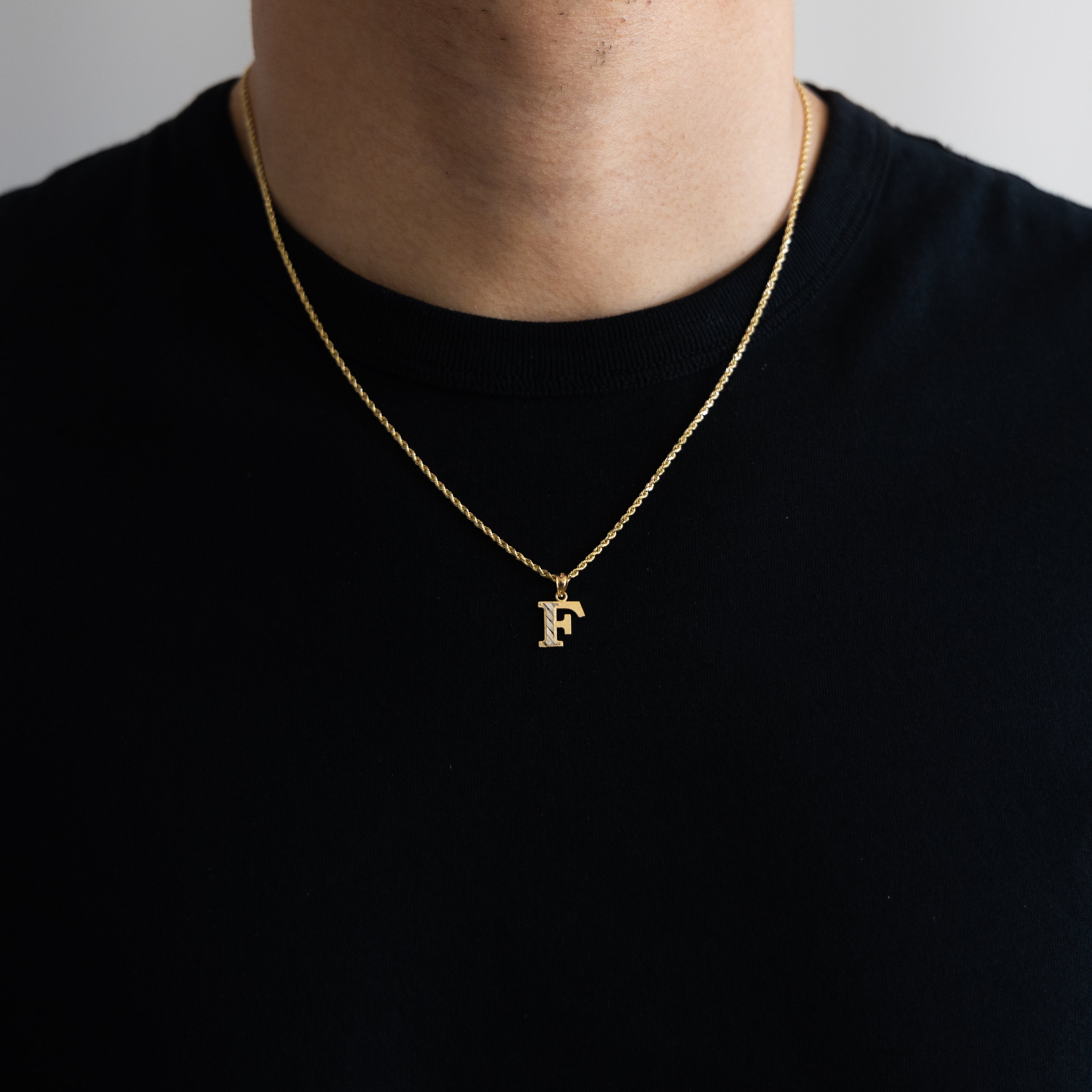 Gold Bold Letter F Pendant | A-Z Pendants - Charlie & Co. Jewelry