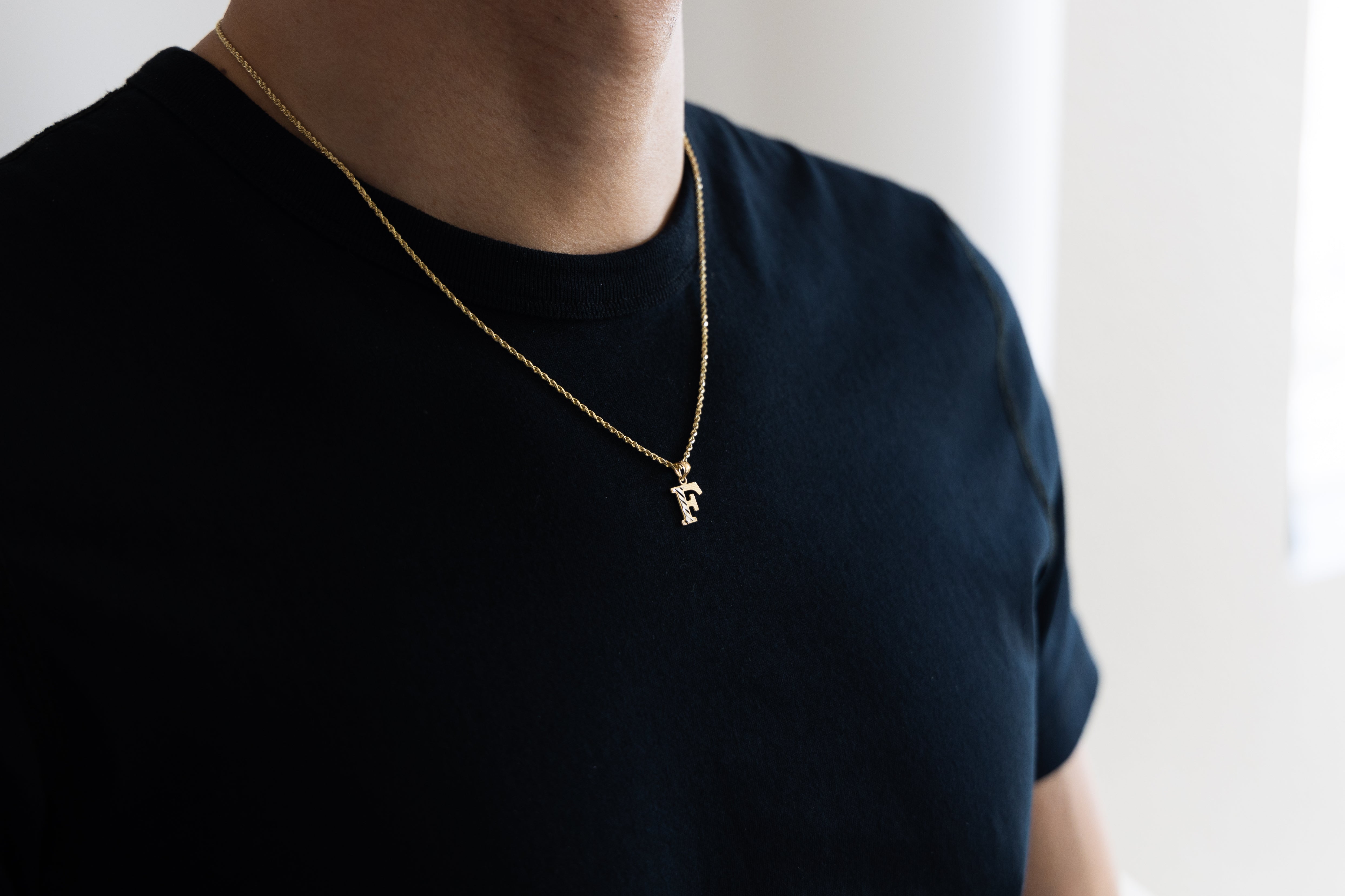 Gold Bold Letter F Pendant | A-Z Pendants - Charlie & Co. Jewelry