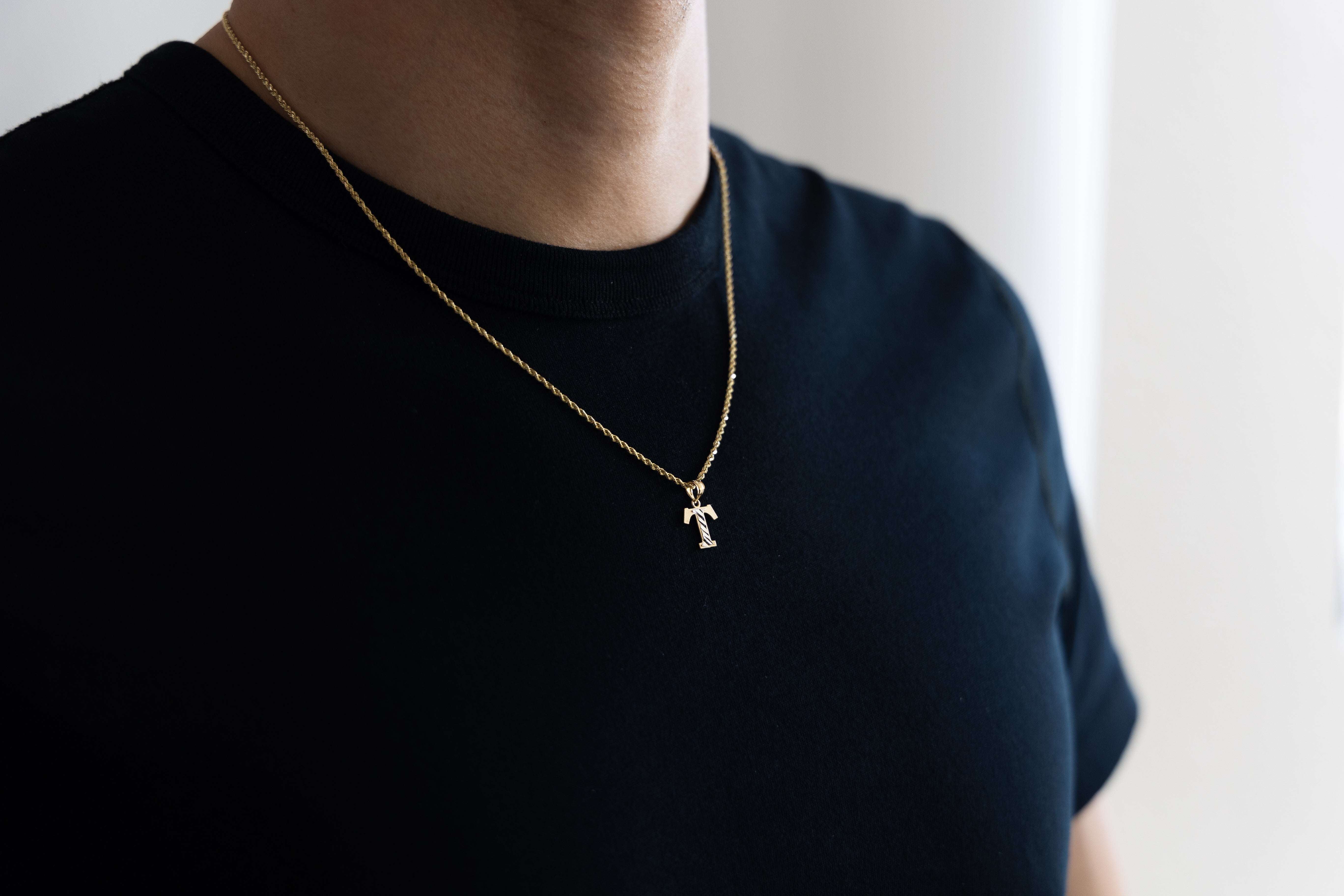 Gold Bold Letter T Pendant | A-Z Pendants - Charlie & Co. Jewelry