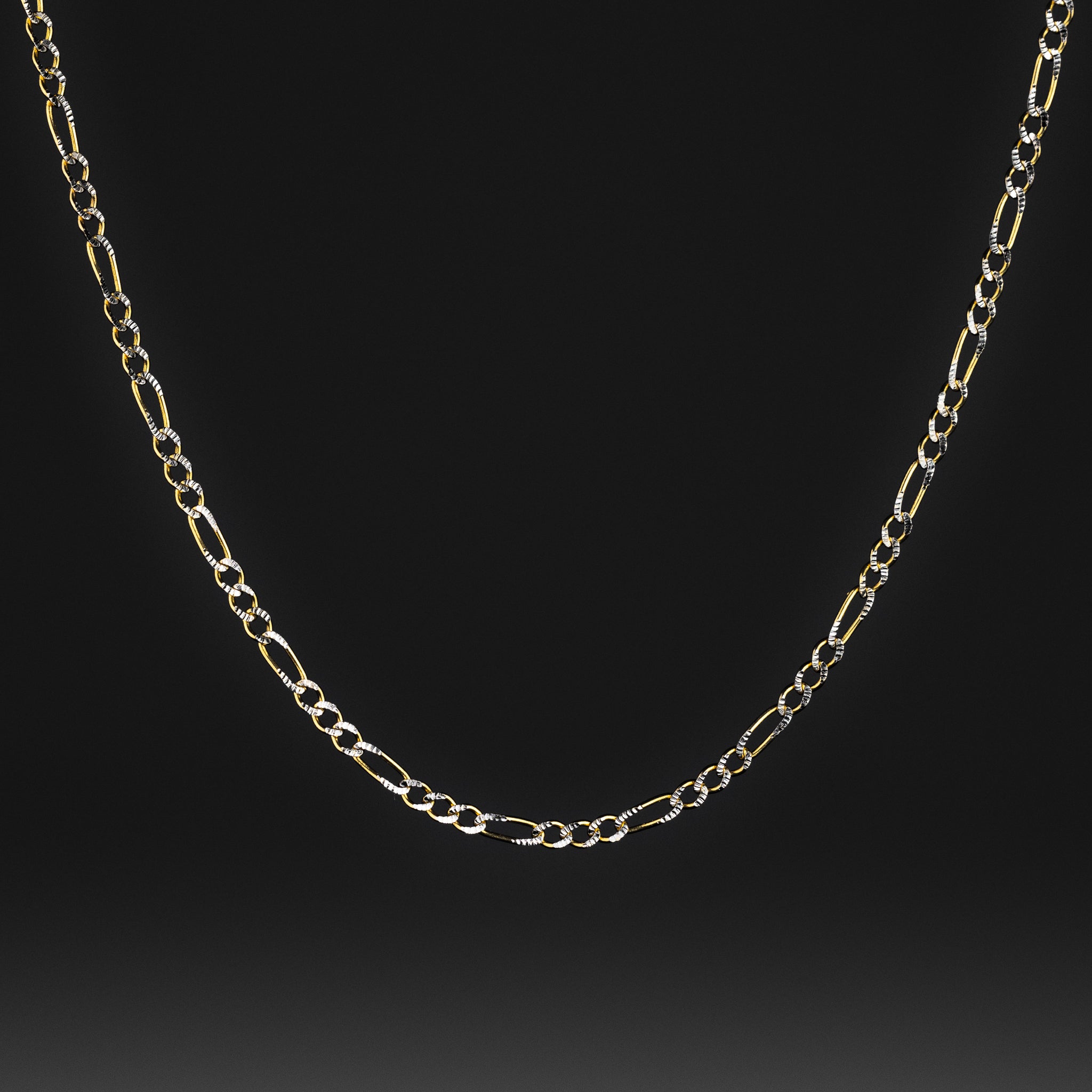 2.1mm Gold Diamond Cut Figaro Chain With - Model 0123 - Charlie & Co. Jewelry