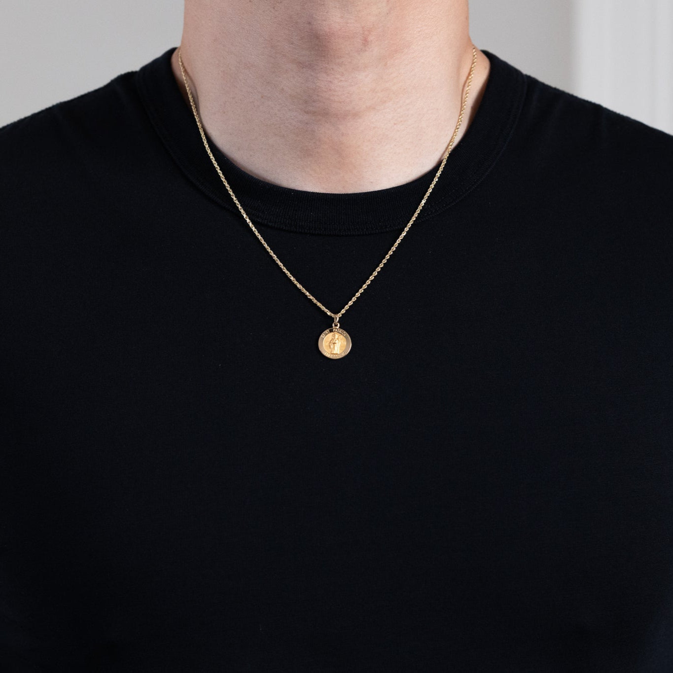 Gold Small Saint Patrick Solid Medal Charm - Model XR404 - Charlie & Co. Jewelry