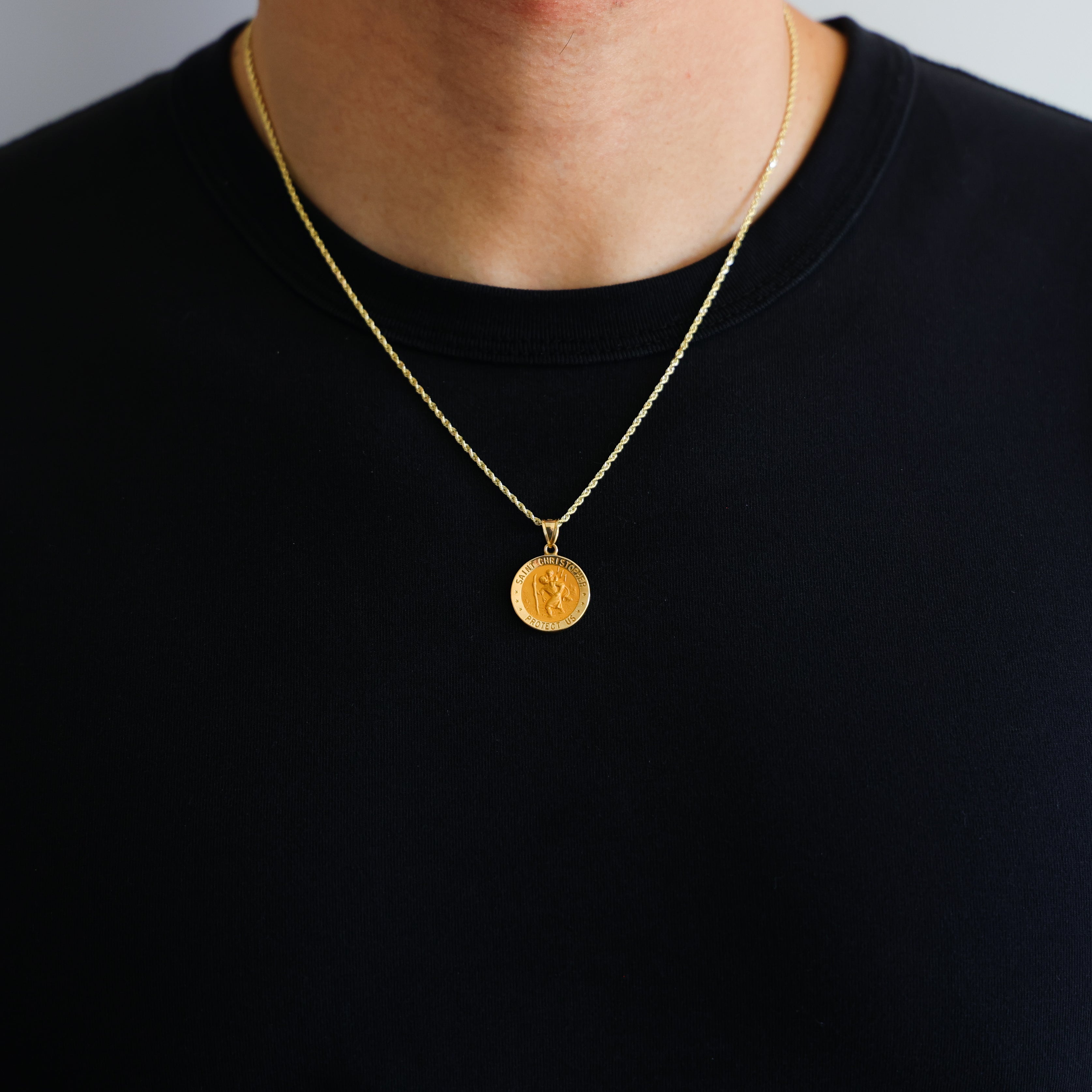 Saint Christopher Protect Us Pendant Round Model-1240 - Charlie & Co. Jewelry