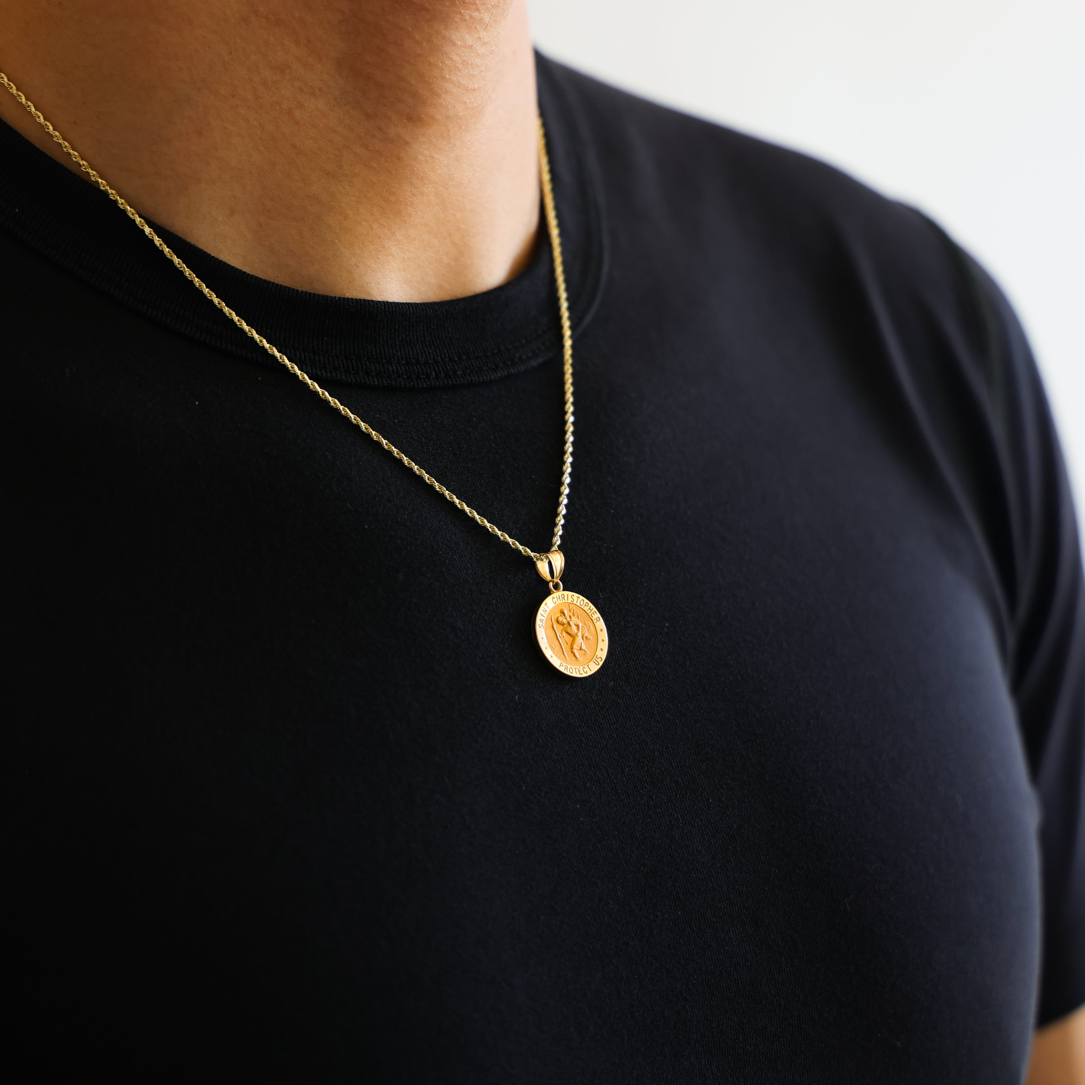 Saint Christopher Protect Us Pendant Round Model-1240 - Charlie & Co. Jewelry