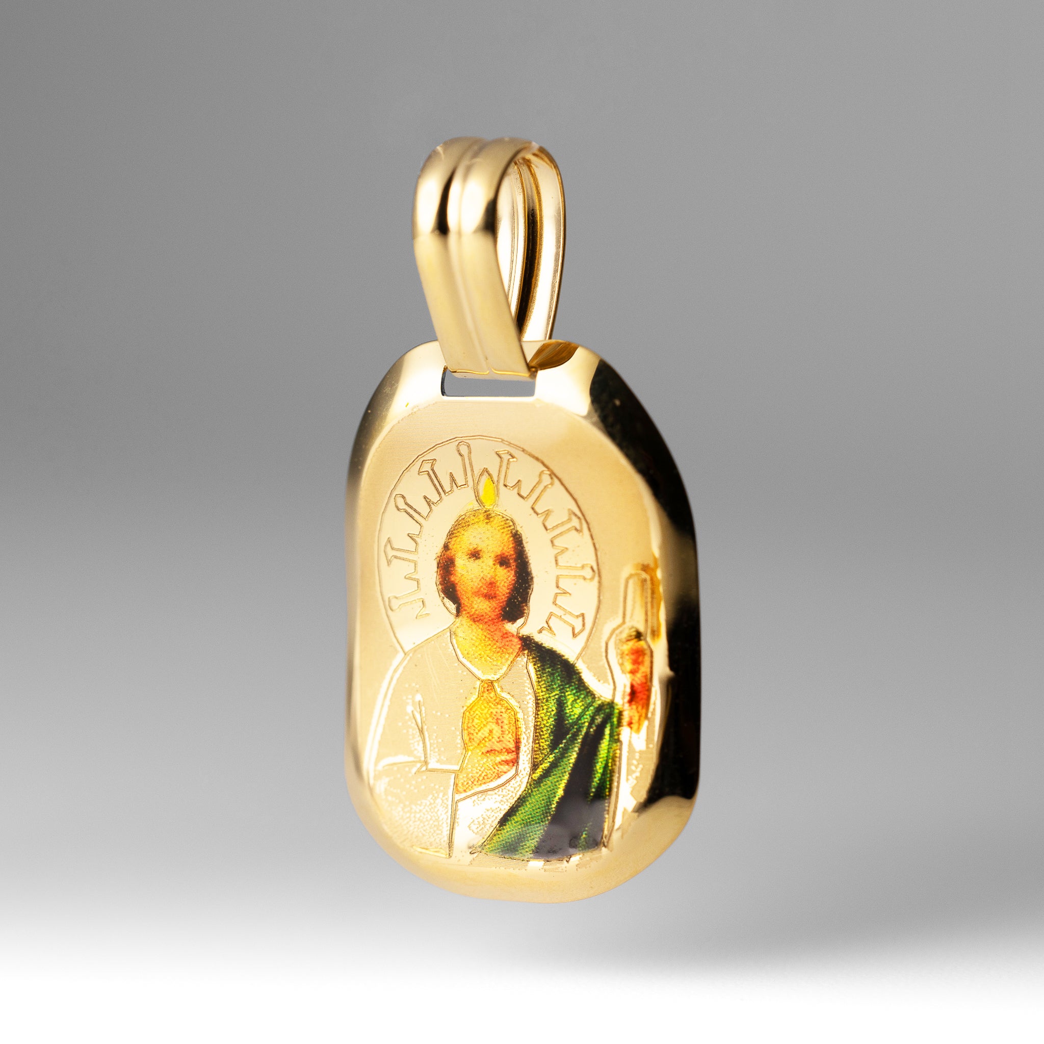 Gold St. Jude Enamel Plate Pendant - Model 0166 - Charlie & Co. Jewelry