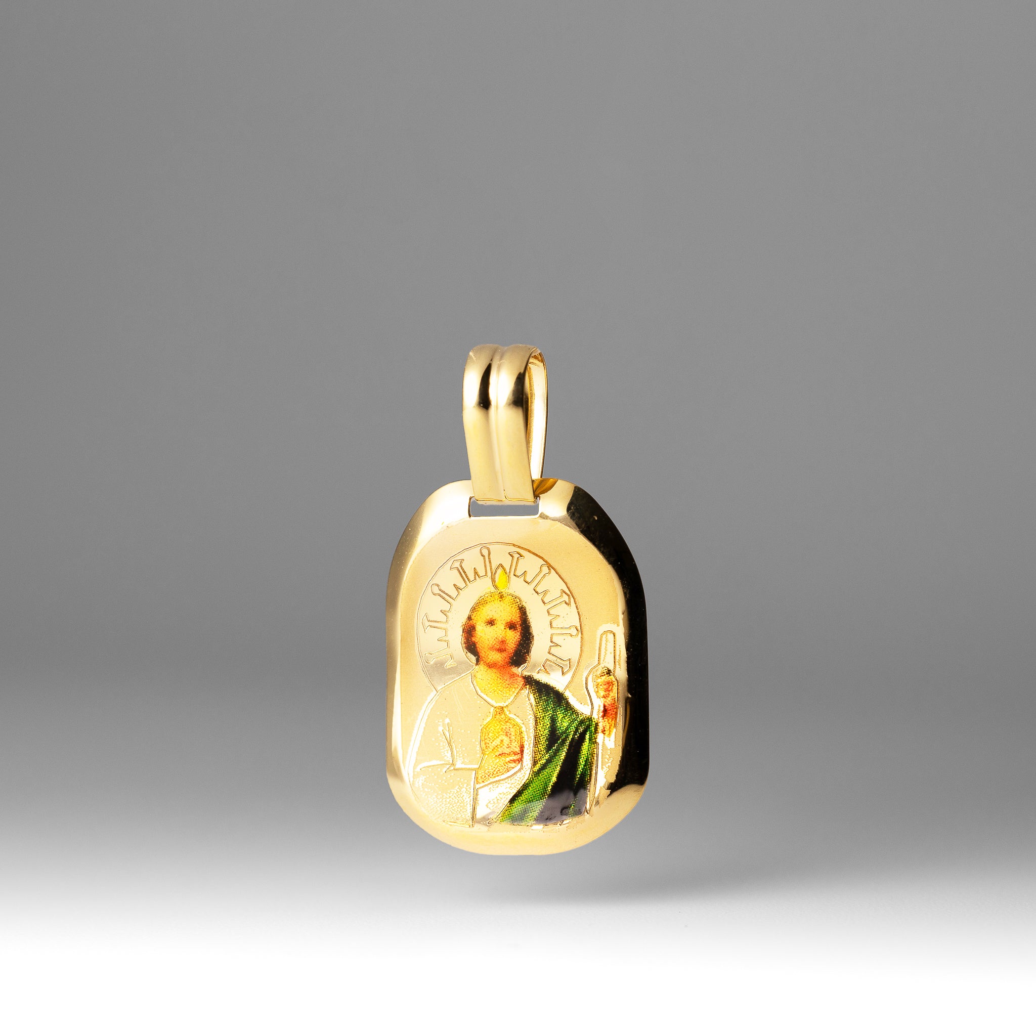 Gold St. Jude Enamel Plate Pendant - Model 0166 - Charlie & Co. Jewelry