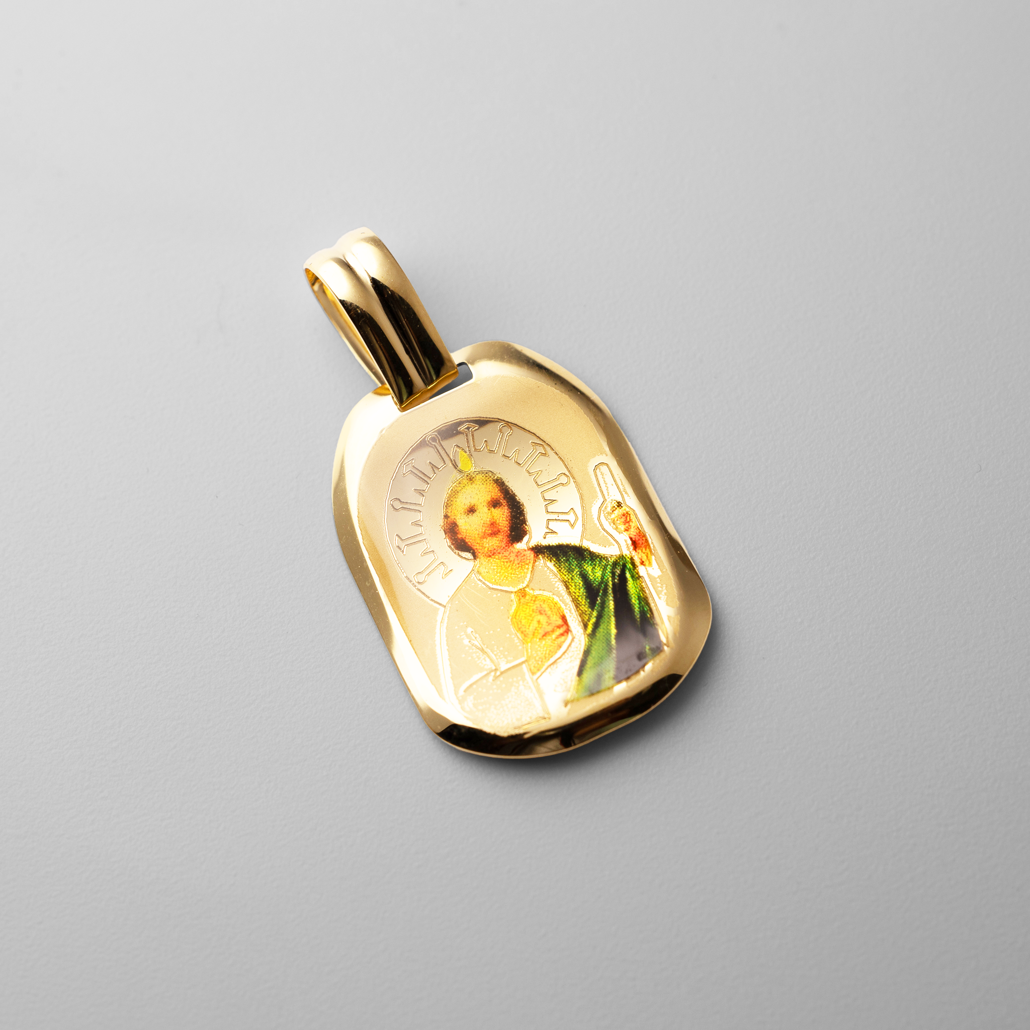 Gold St. Jude Enamel Plate Pendant - Model 0166 - Charlie & Co. Jewelry