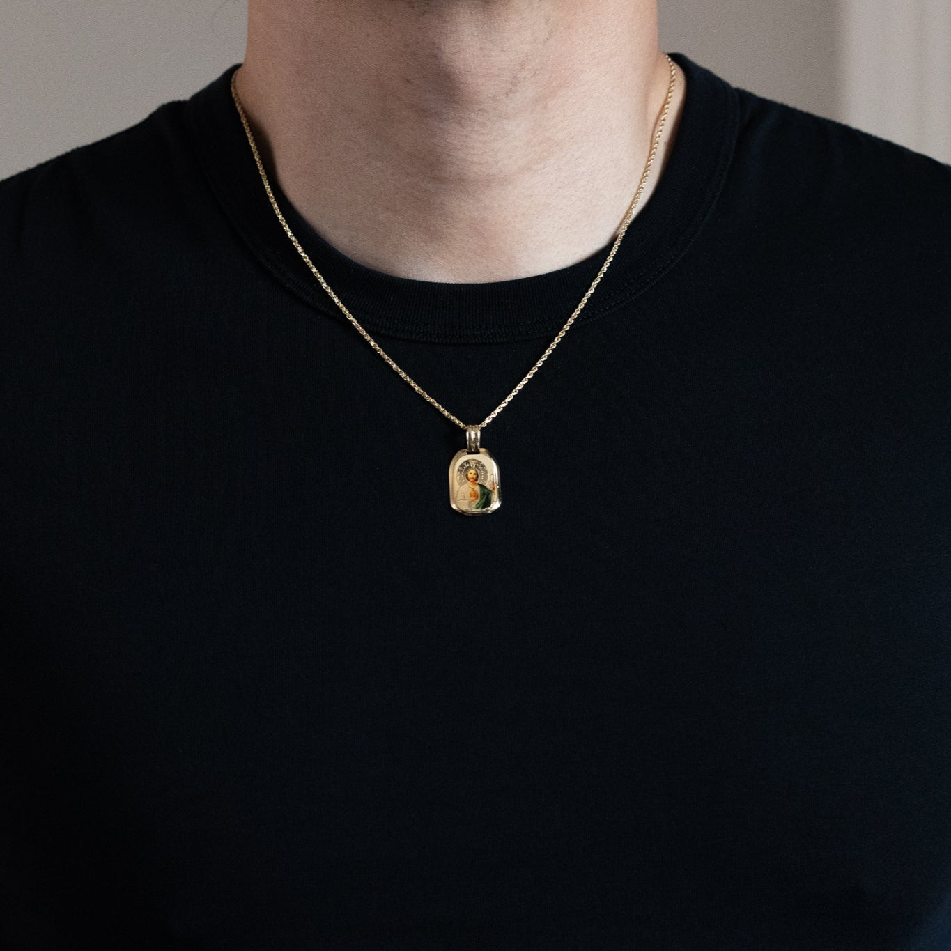 Gold St. Jude Enamel Plate Pendant - Model 0166 - Charlie & Co. Jewelry