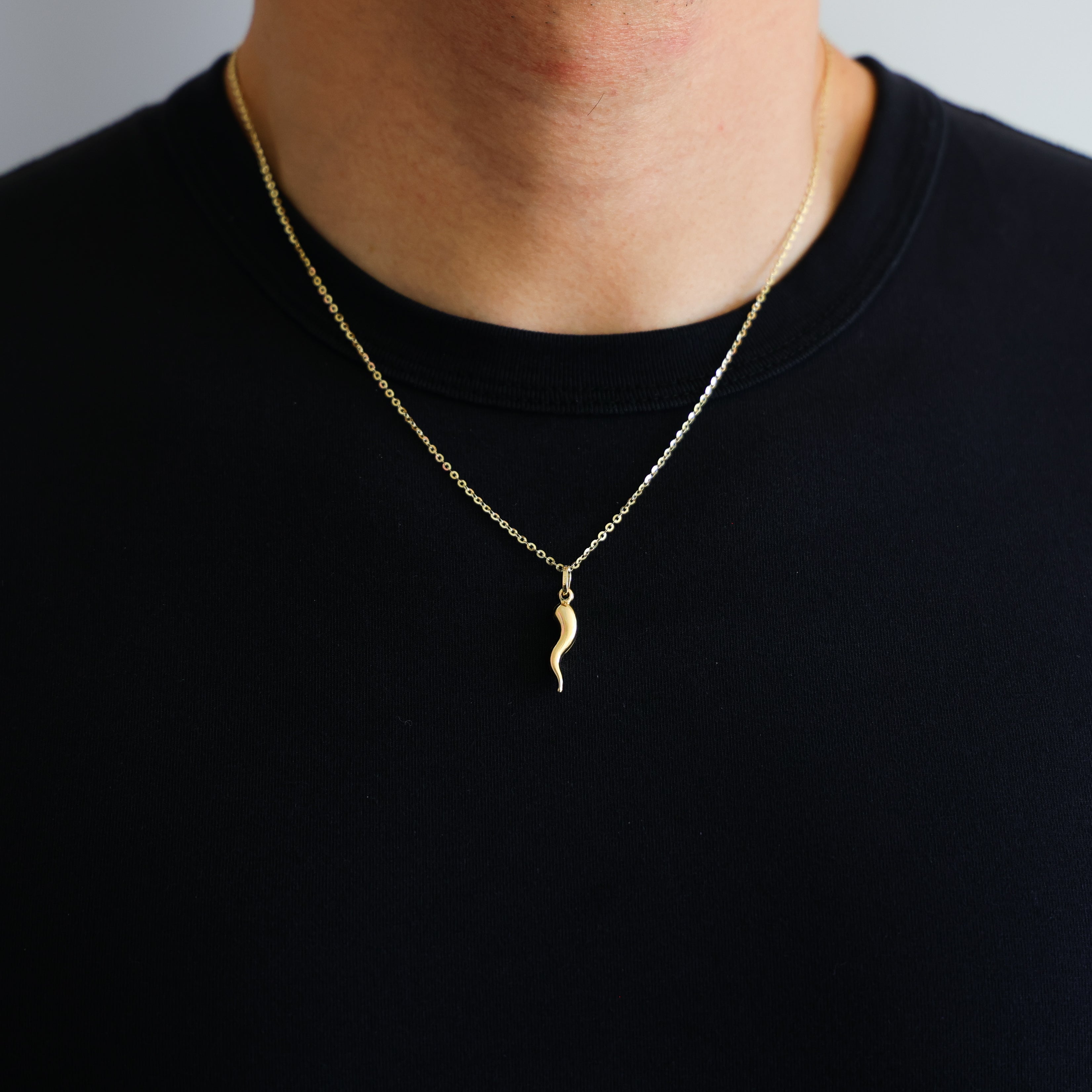 Gold Small Cornicello Italian Horn Pendant Model-456 - Charlie & Co. Jewelry