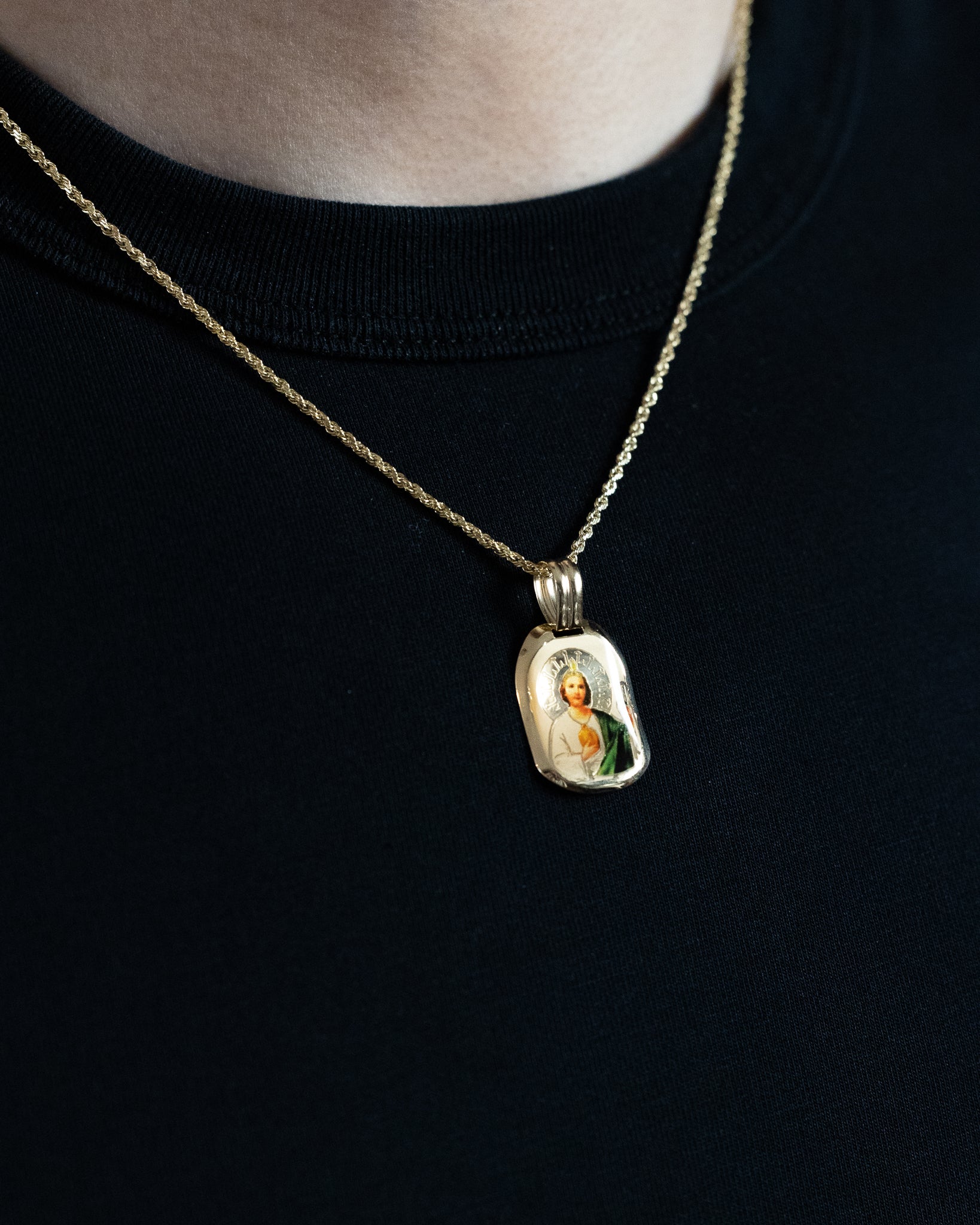 Gold St. Jude Enamel Plate Pendant - Model 0166 - Charlie & Co. Jewelry