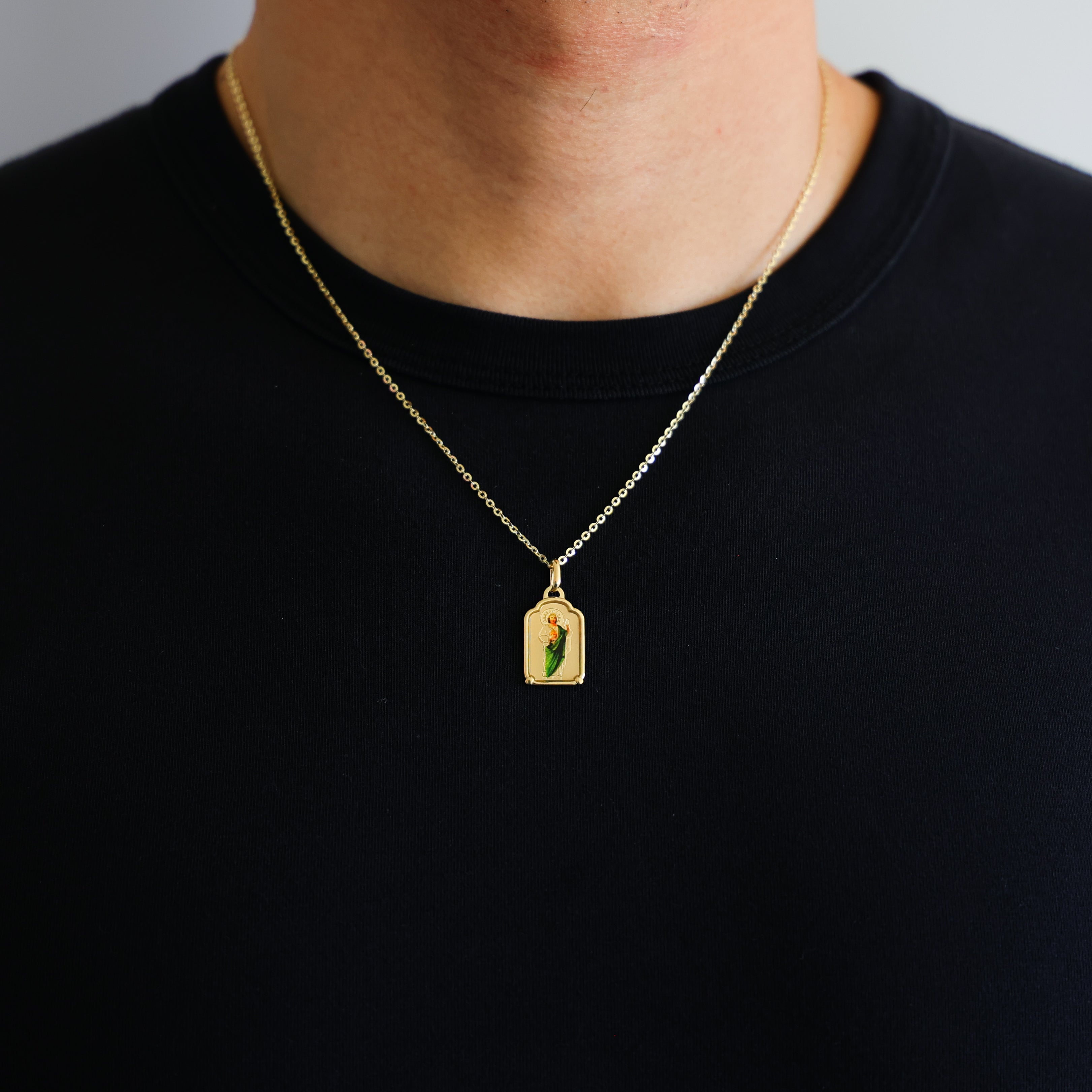 Gold St. Jude Enamel Plate Pendant Model-0168 - Charlie & Co. Jewelry