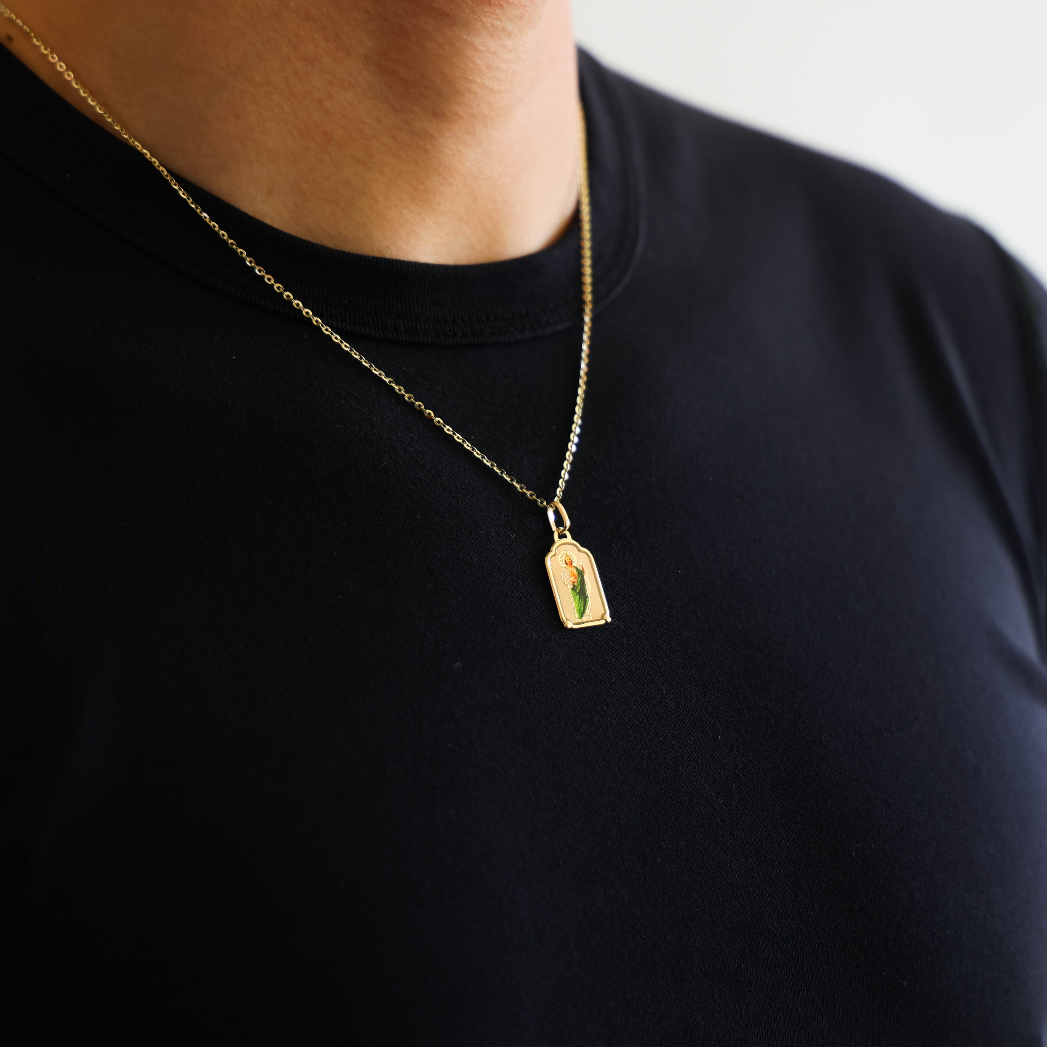 Gold St. Jude Enamel Plate Pendant Model-0168 - Charlie & Co. Jewelry