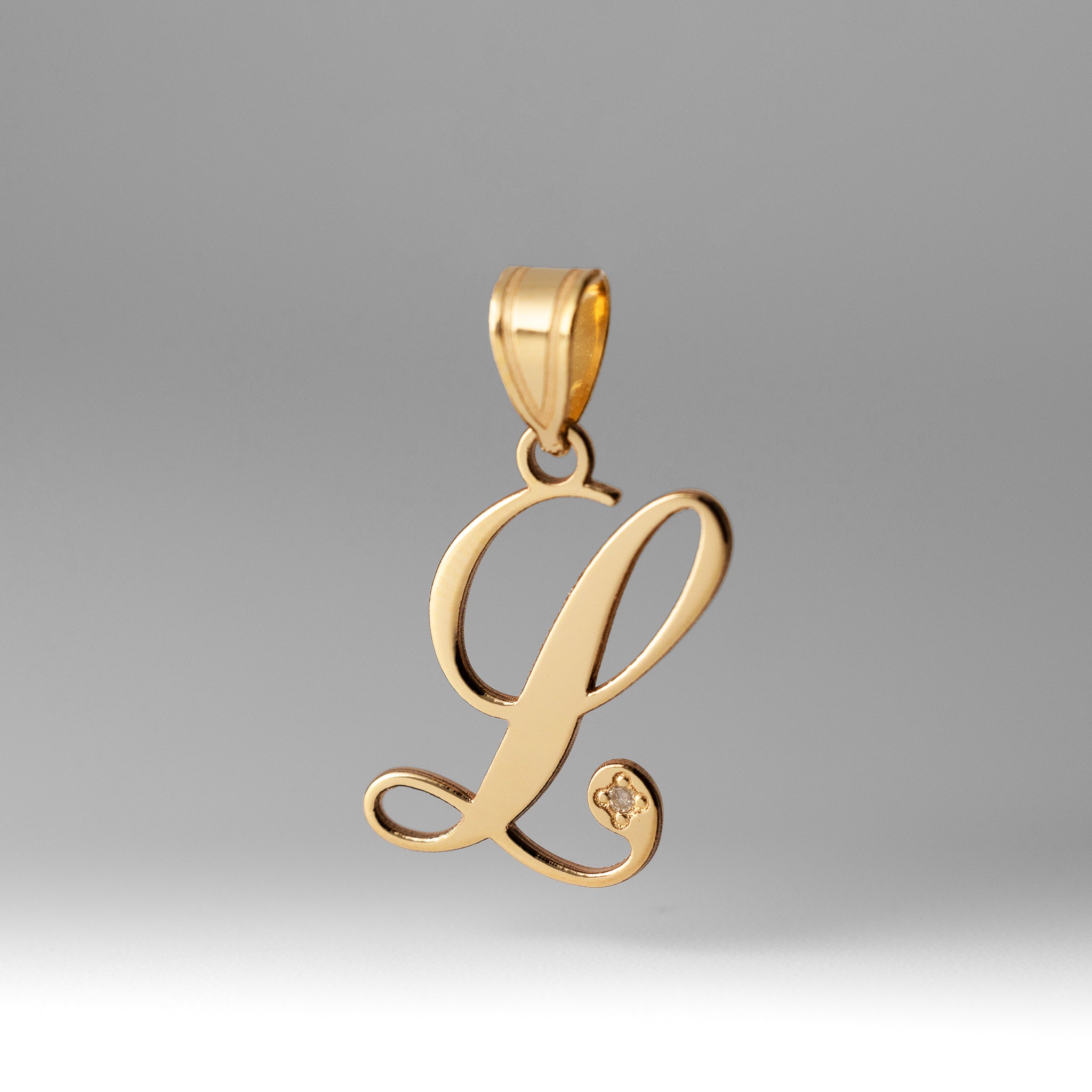 Gold Script Letter L Initial Pendant with Diamond - Model YC252L - Charlie & Co. Jewelry