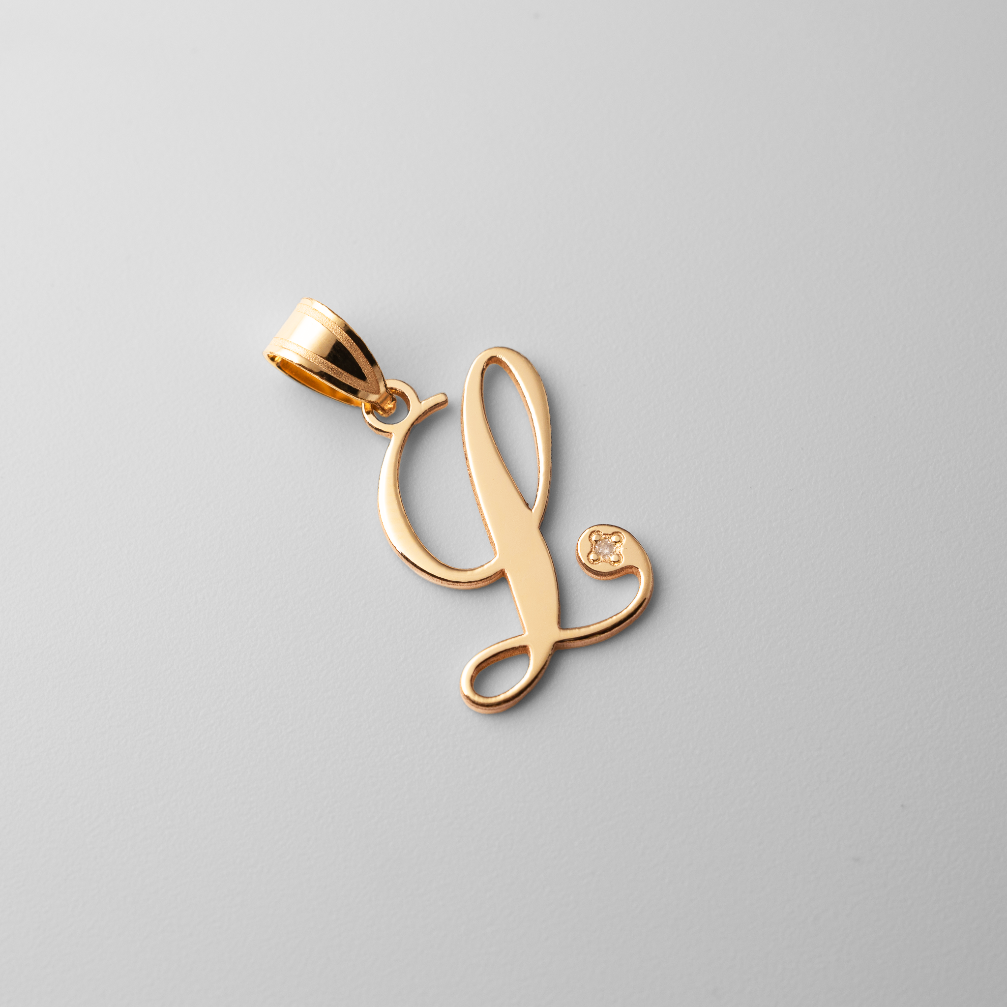 Gold Script Letter L Initial Pendant with Diamond - Model YC252L - Charlie & Co. Jewelry