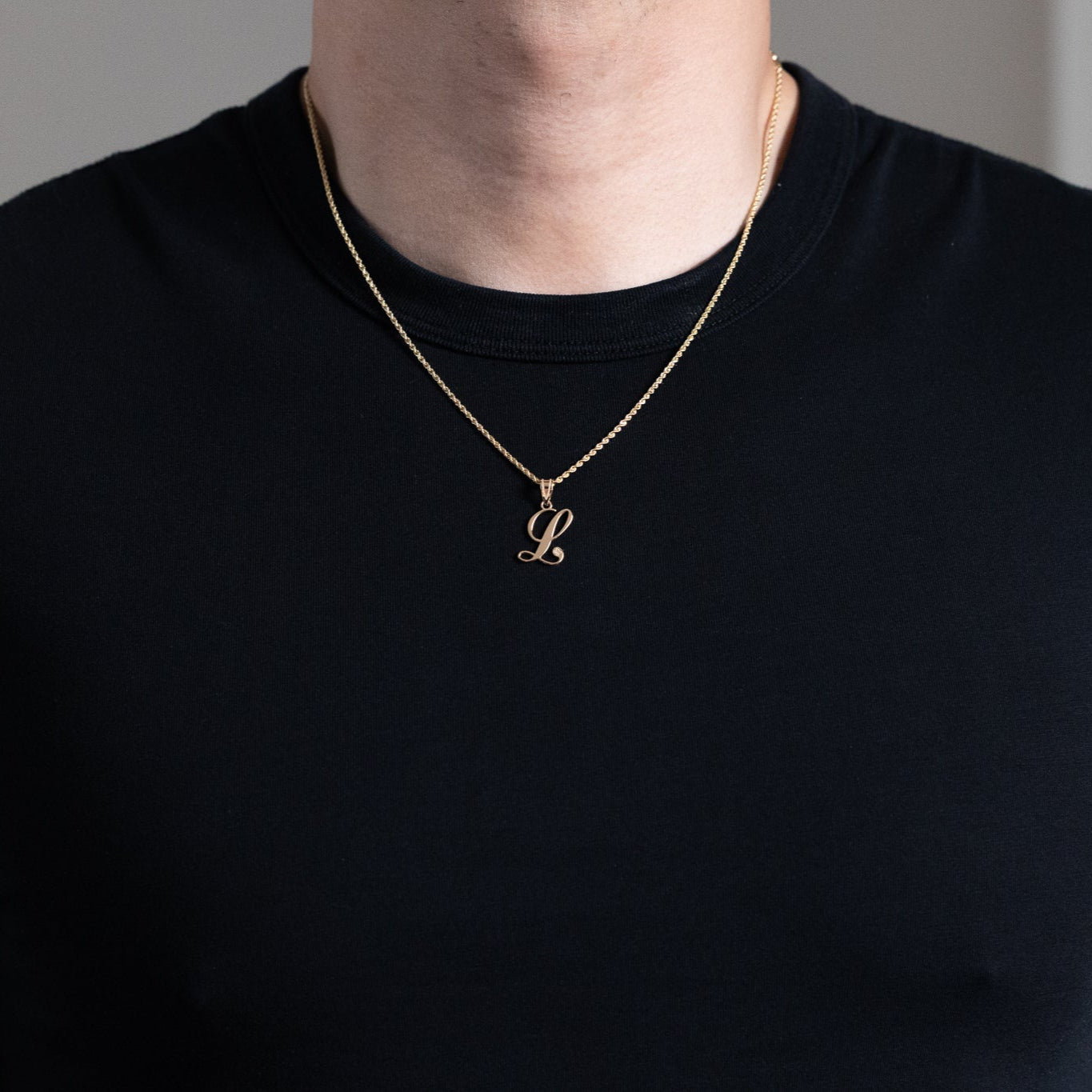 Gold Script Letter L Initial Pendant with Diamond - Model YC252L - Charlie & Co. Jewelry