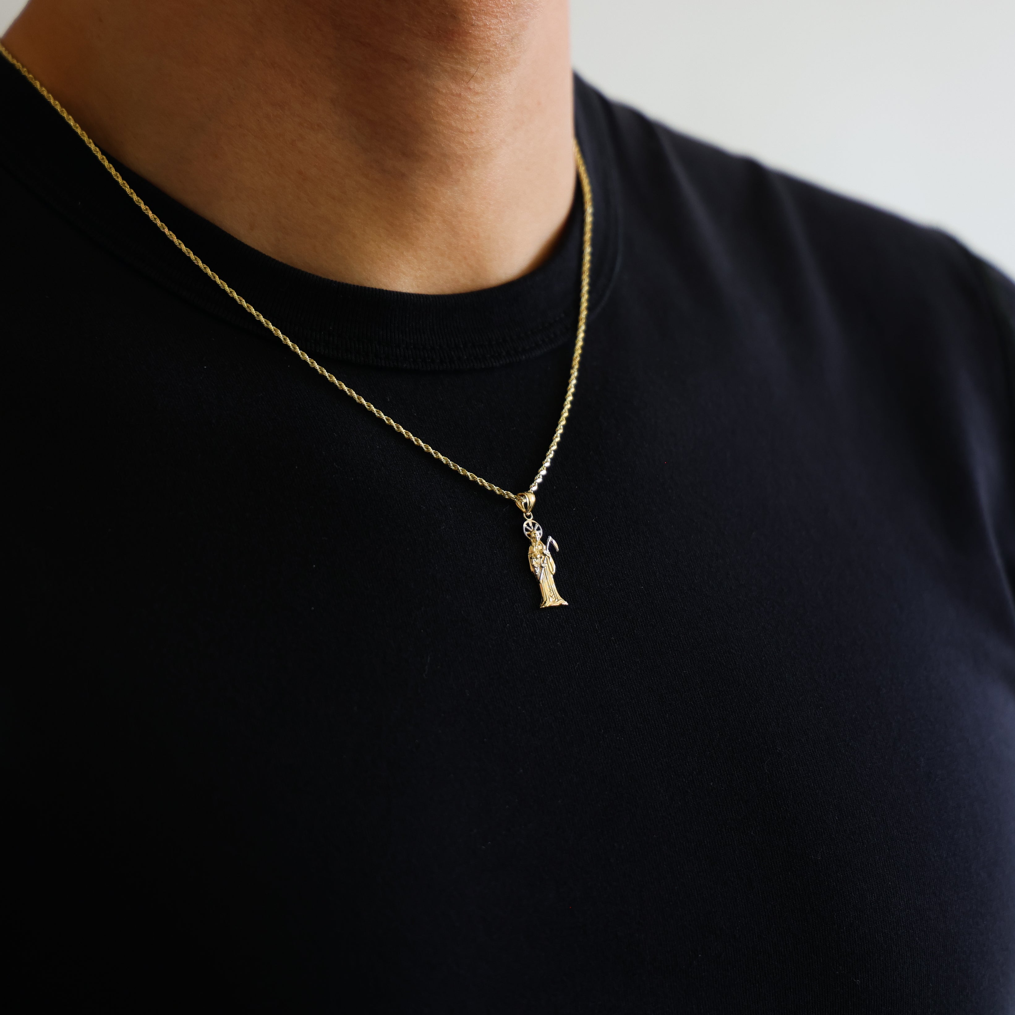 Gold 2 Colors Santa Muerte/Devil Pendant Model-98 - Charlie & Co. Jewelry