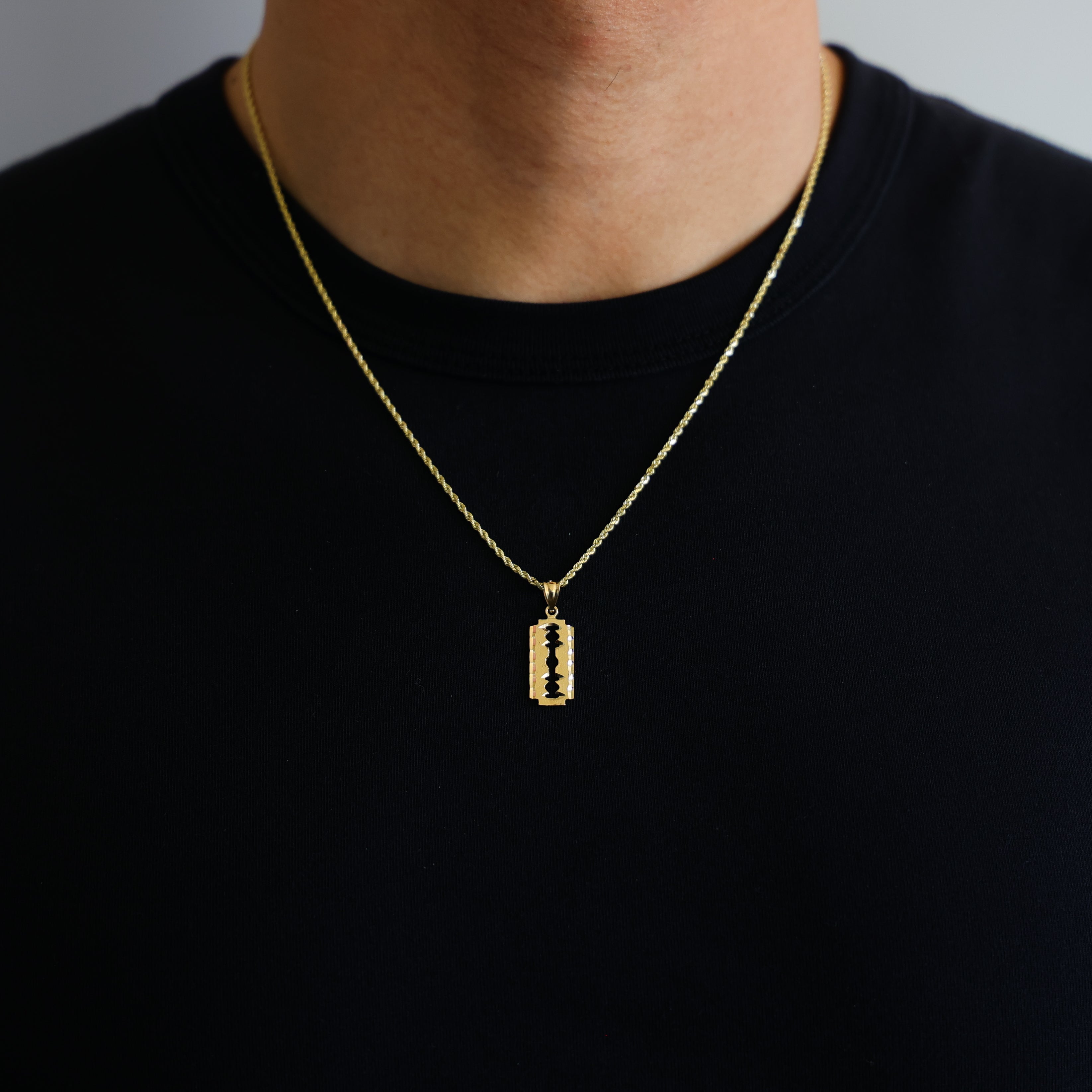 Gold Razor Blade Pendant Model-1986 - Charlie & Co. Jewelry