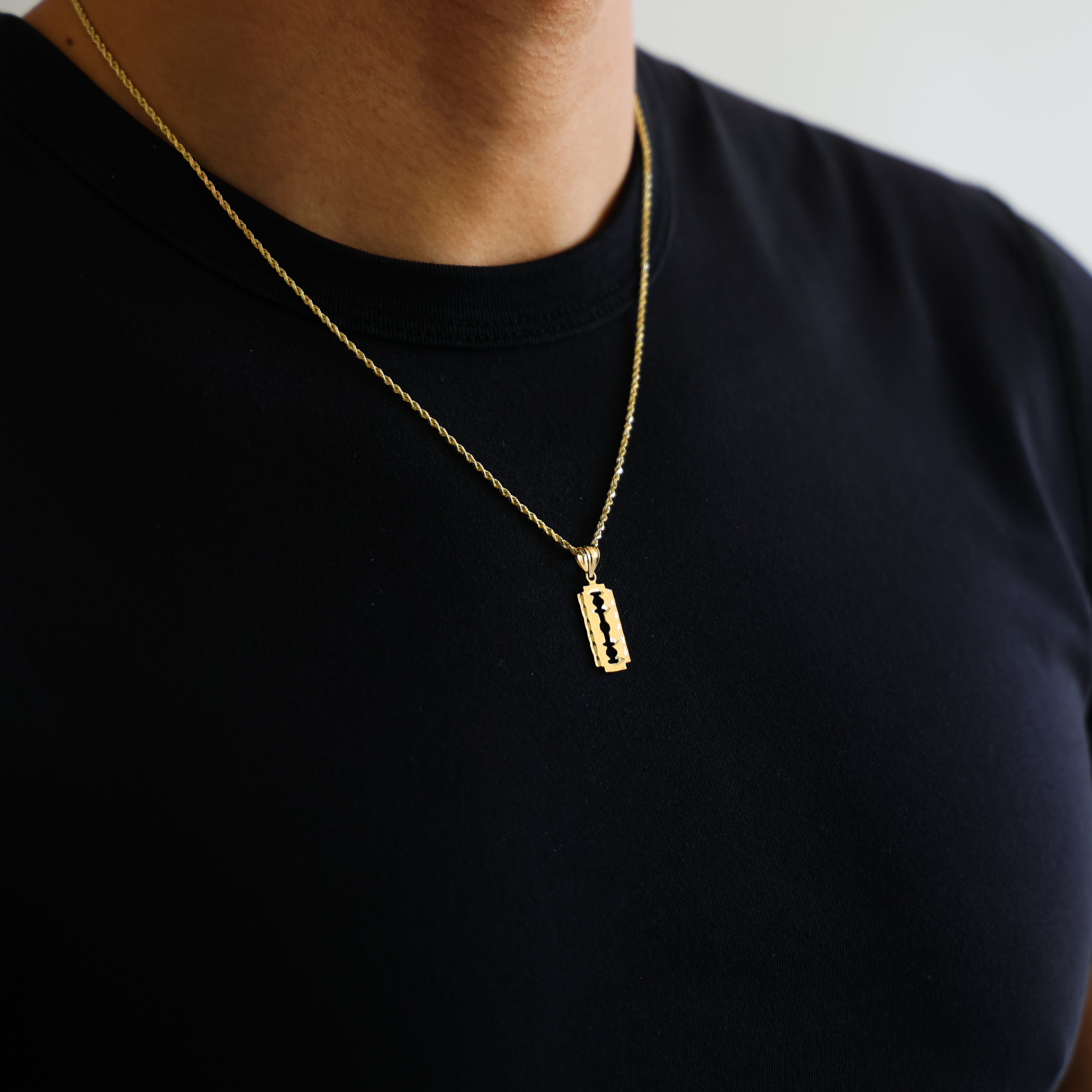 Gold Razor Blade Pendant Model-1986 - Charlie & Co. Jewelry