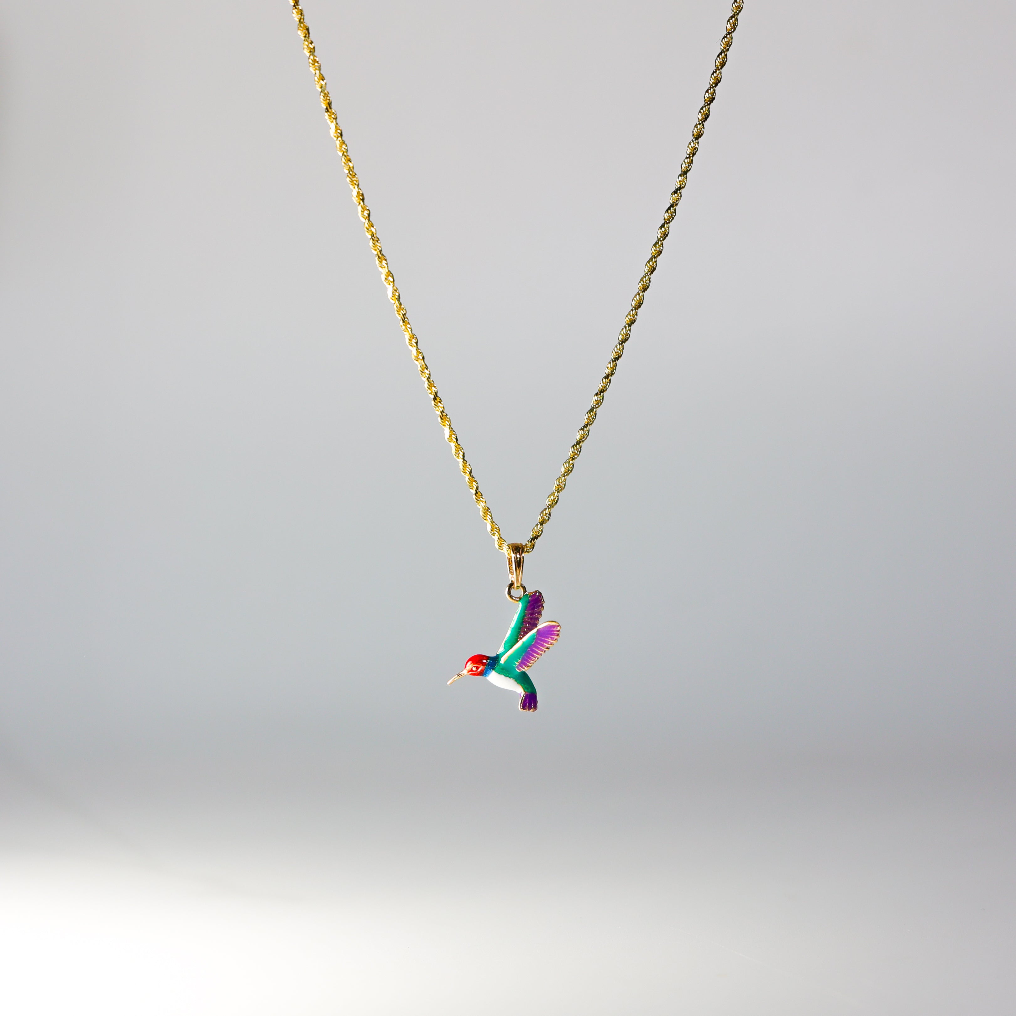 14K Gold Enameled 3D Hummingbird Pendant - Charlie & Co. Jewelry