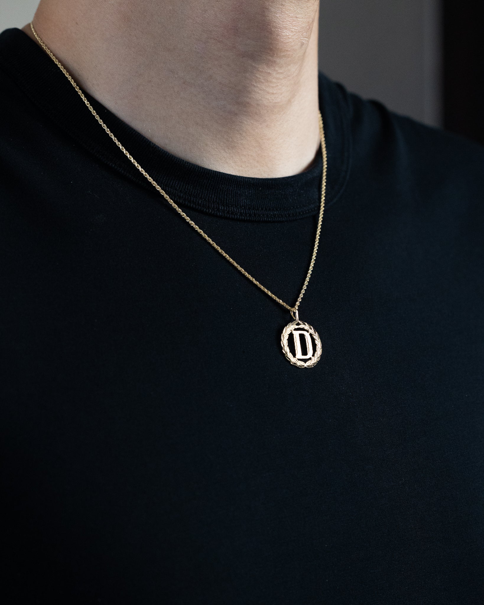 Gold Wreath D Initial Pendant | A-Z Pendants - Charlie & Co. Jewelry