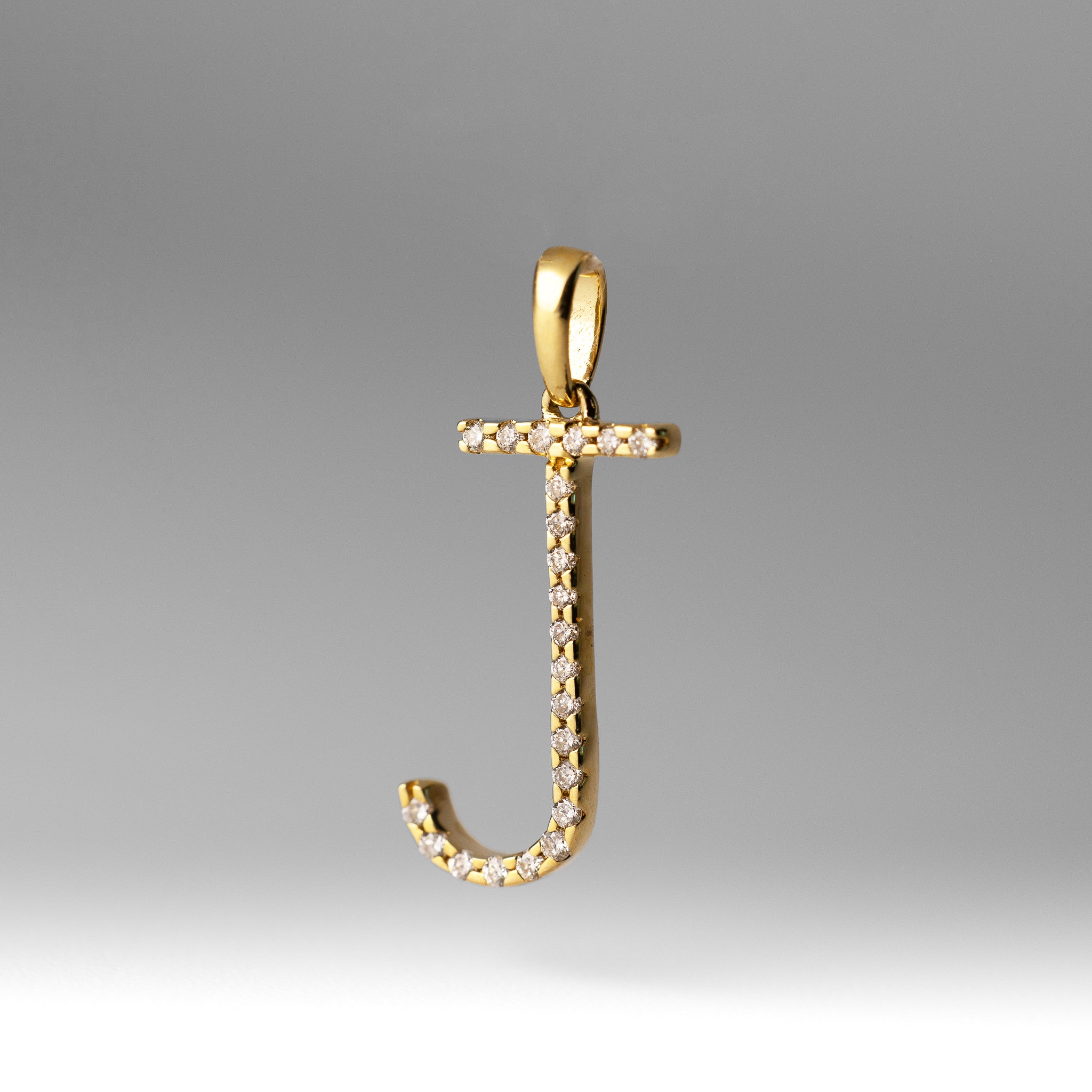 Gold Diamond Letter J Initial Pendant - Model PM5222J-010-YA - Charlie & Co. Jewelry