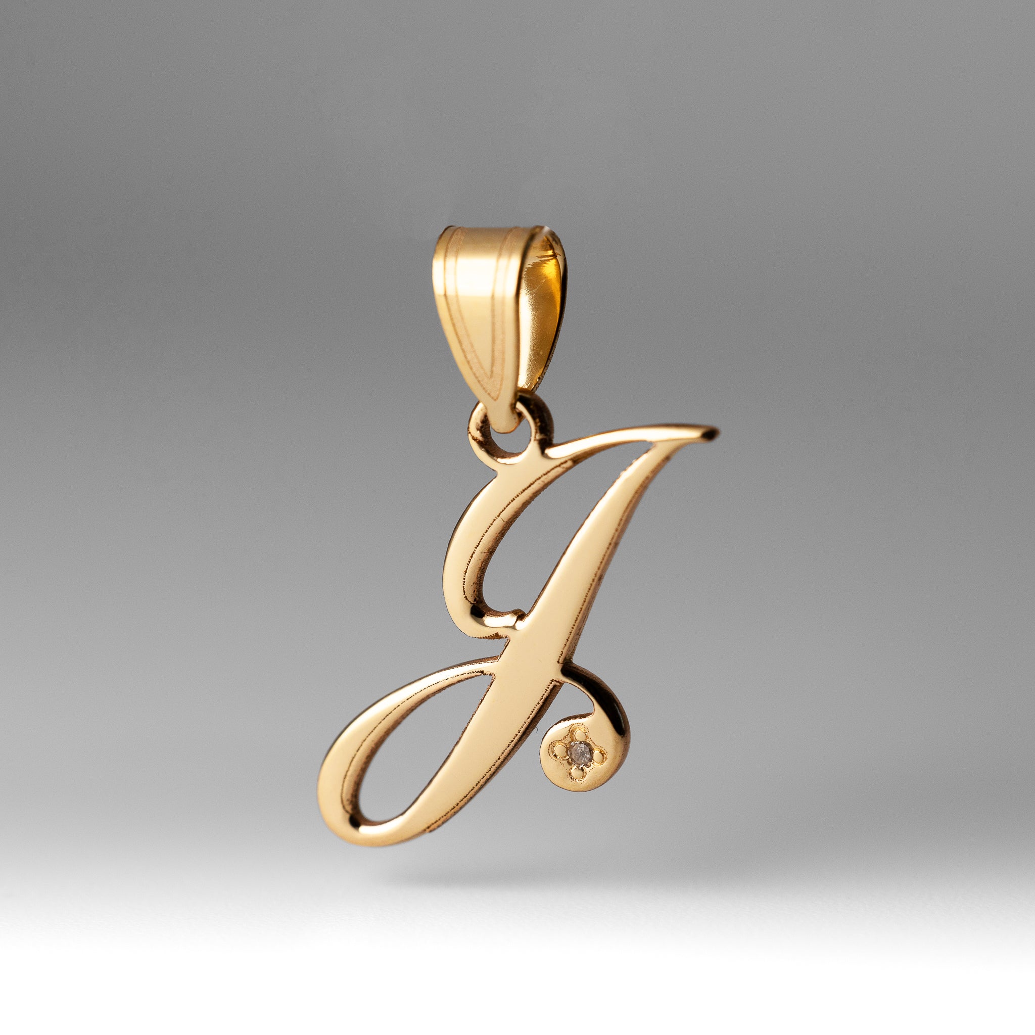 Gold Script Letter J Initial Pendant with Diamond - Model YC252J - Charlie & Co. Jewelry
