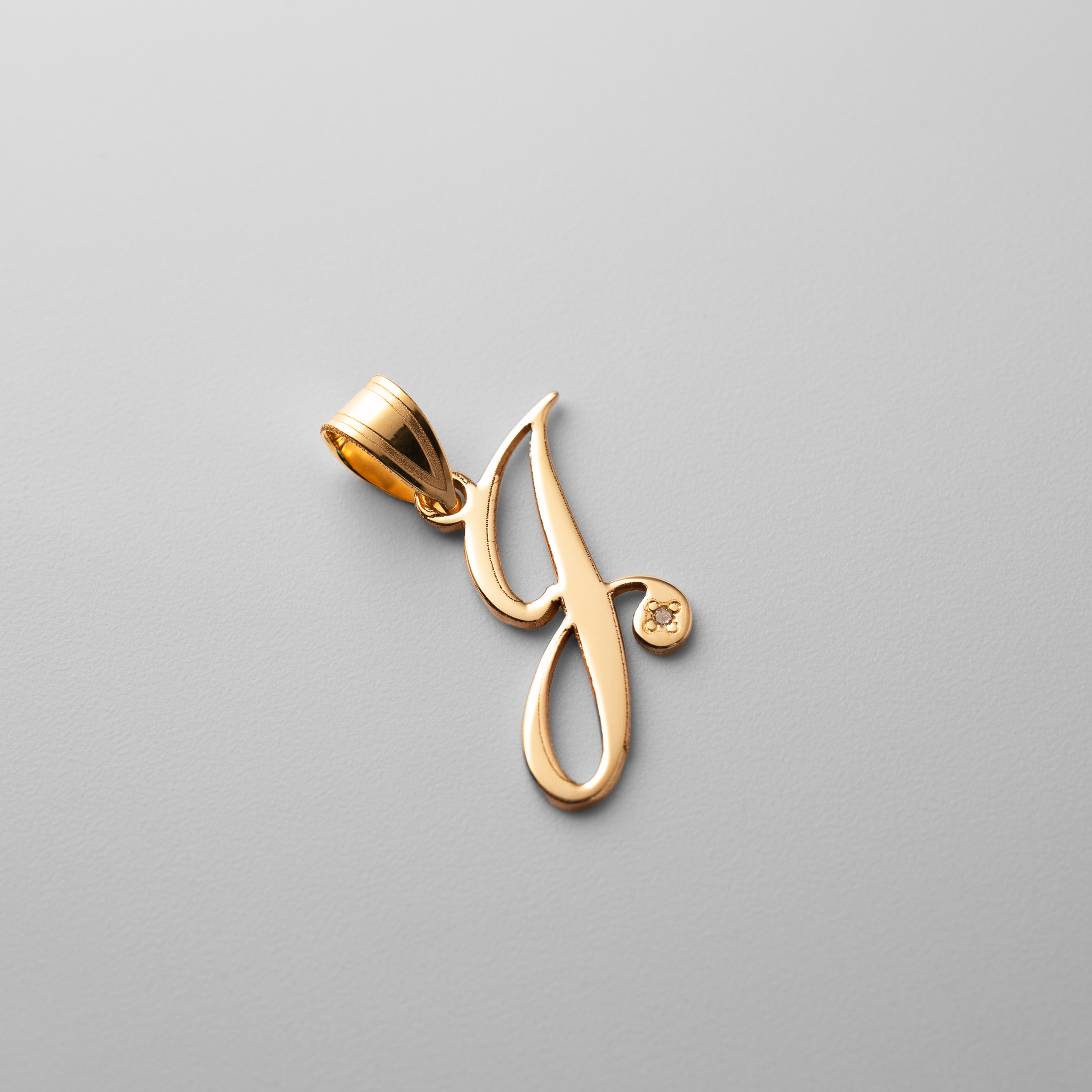 Gold Script Letter J Initial Pendant with Diamond - Model YC252J - Charlie & Co. Jewelry