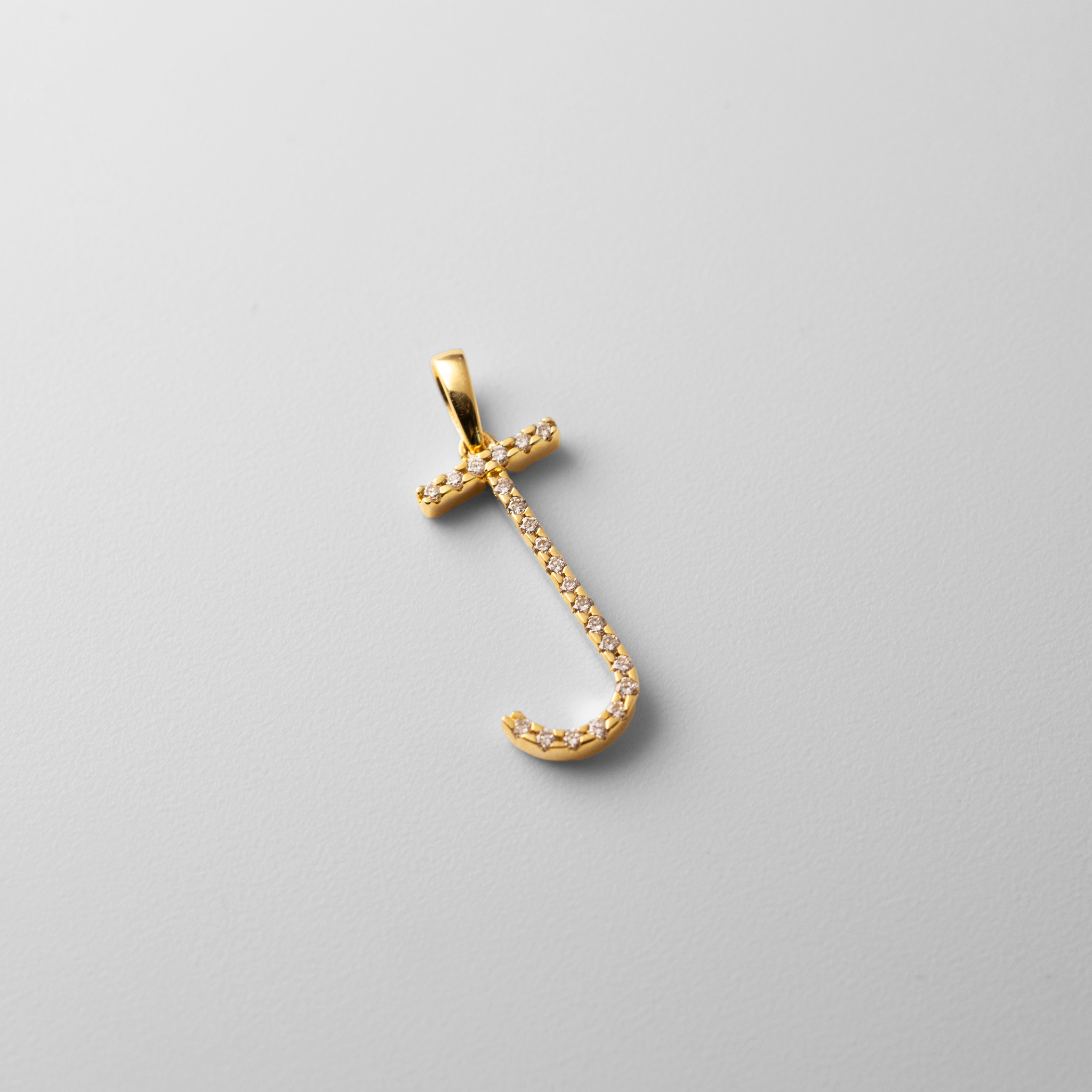 Gold Diamond Letter J Initial Pendant - Model PM5222J-010-YA - Charlie & Co. Jewelry