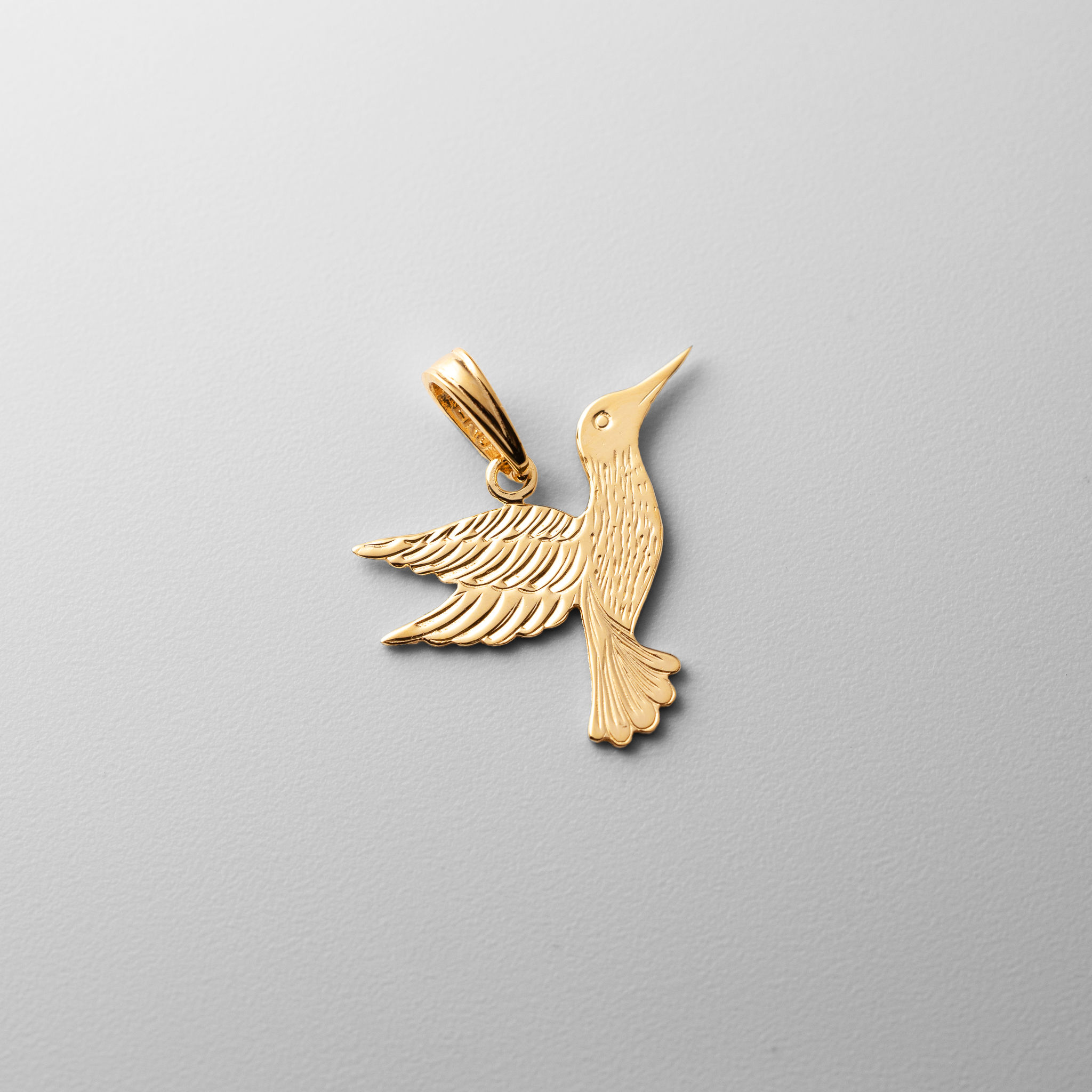 Gold Polished Hummingbird Pendant - Model K6476 - Charlie & Co. Jewelry