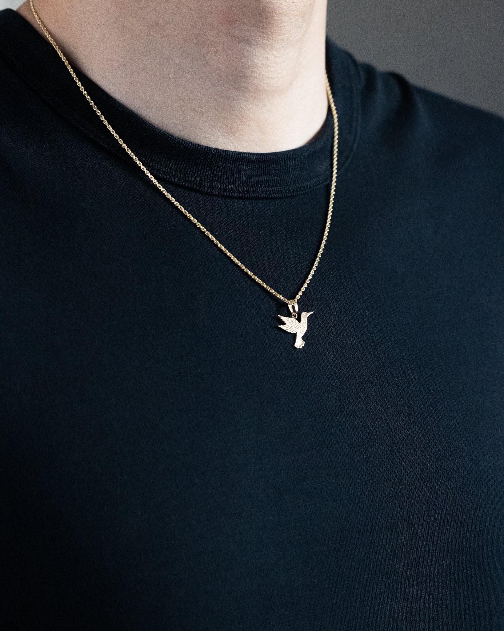 Gold Polished Hummingbird Pendant - Model K6476 - Charlie & Co. Jewelry