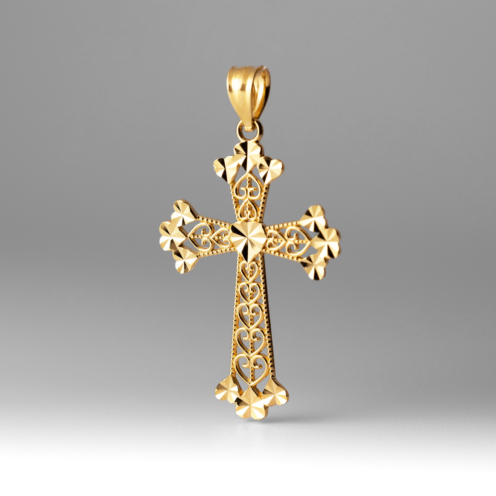 Gold Filigree Hearts Cross Charm - Model K6241 - Charlie & Co. Jewelry