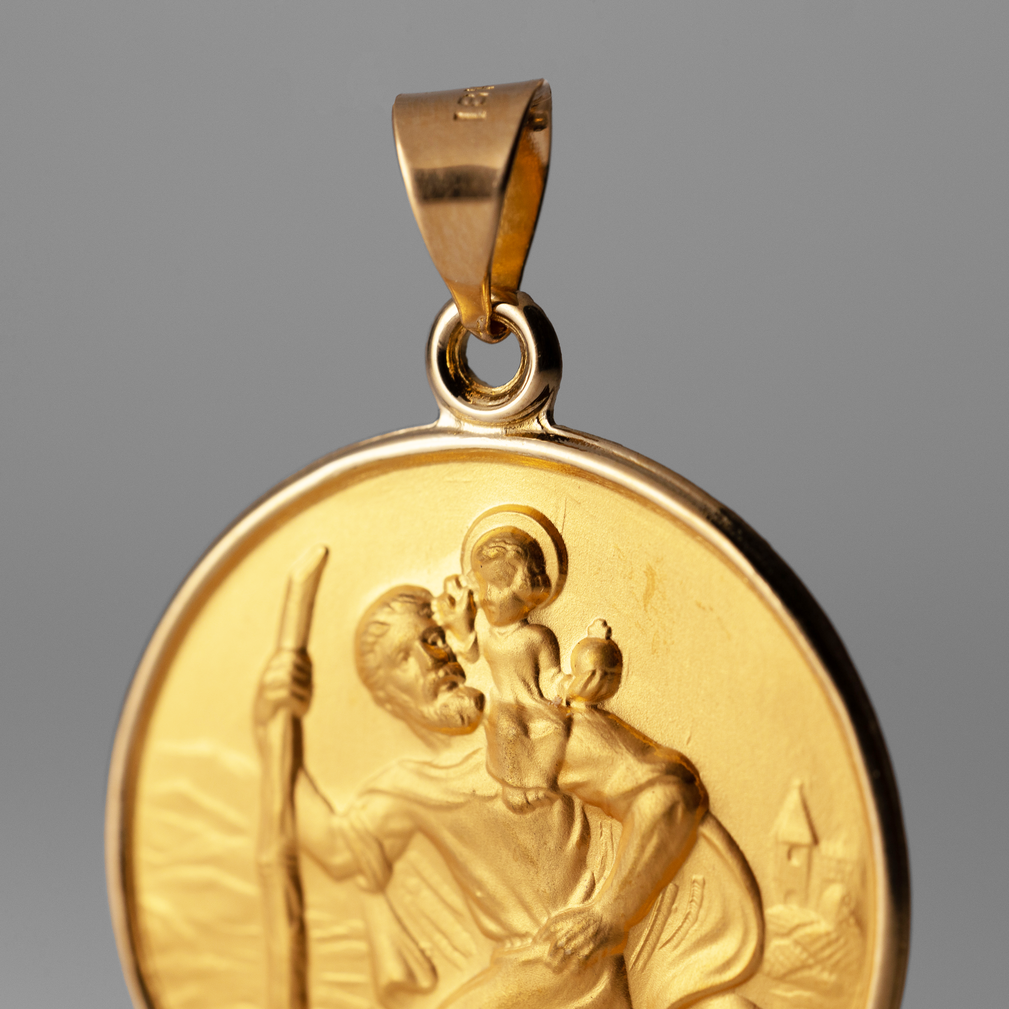 18K Gold Large Saint Christopher Protect Us Solid Medal Charm - Model 18XR14 - Charlie & Co. Jewelry