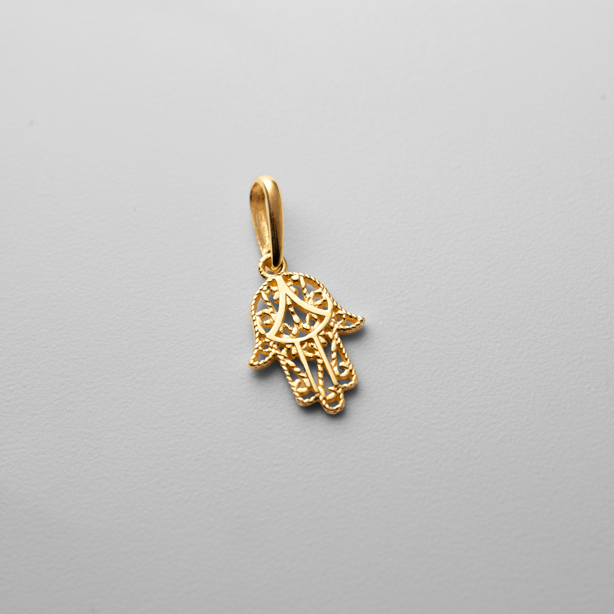 Gold Filigree Hamsa Hand Pendant - Model YC1502 - Charlie & Co. Jewelry