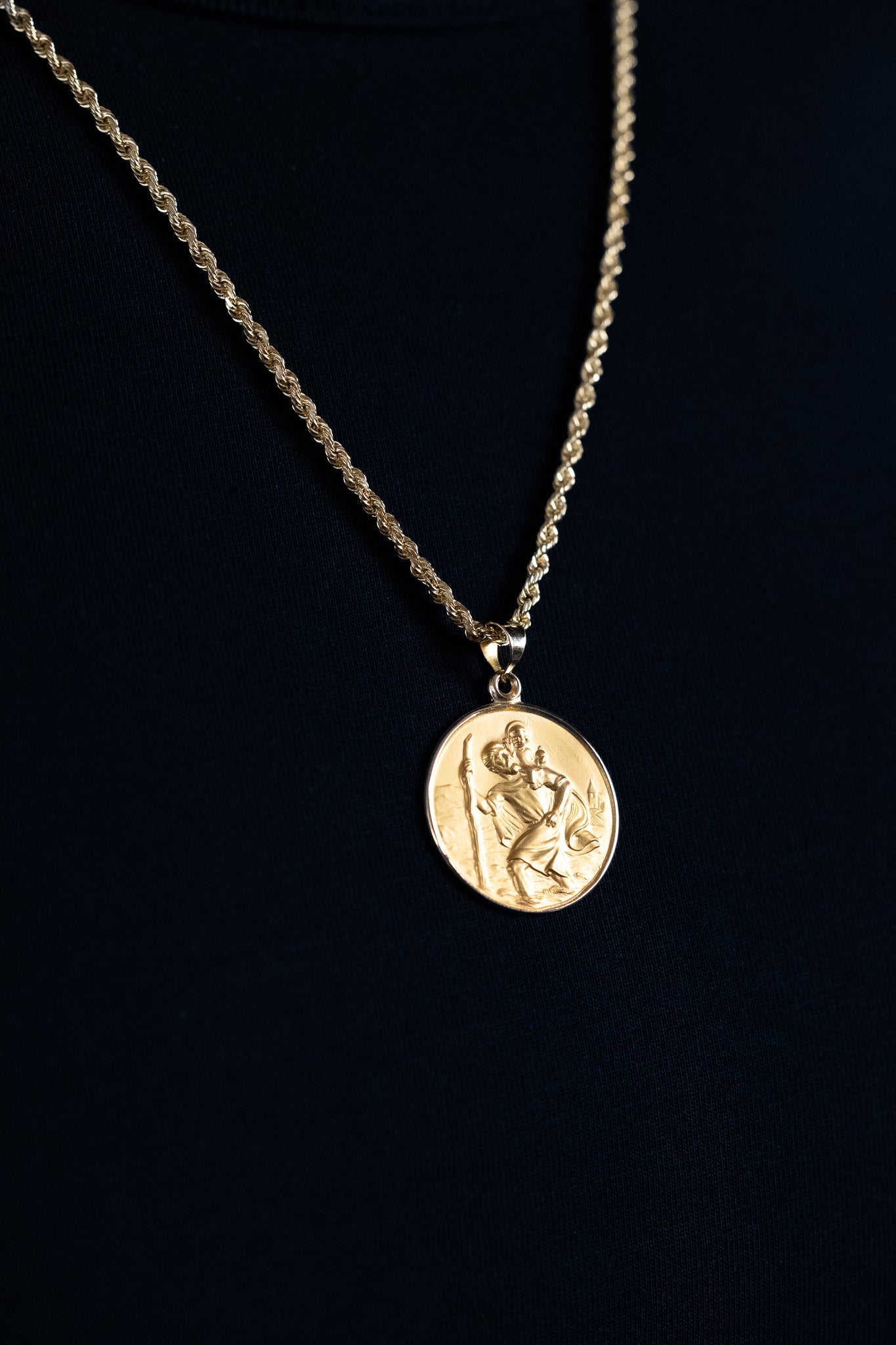 18K Gold Large Saint Christopher Protect Us Solid Medal Charm - Model 18XR14 - Charlie & Co. Jewelry