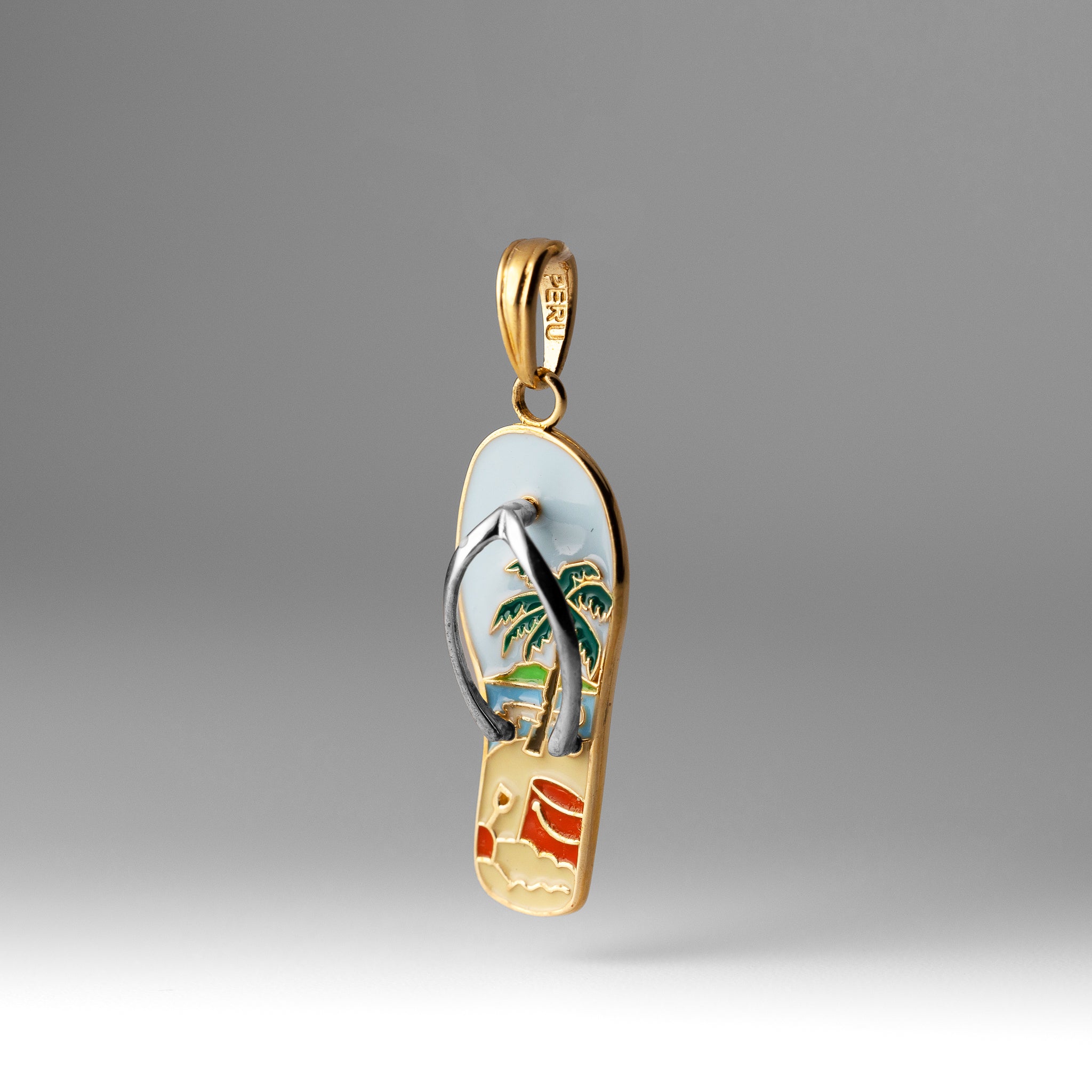 Gold 3D Enamel Palm Tree and Bucket Flip-Flop Charm - Charlie & Co. Jewelry