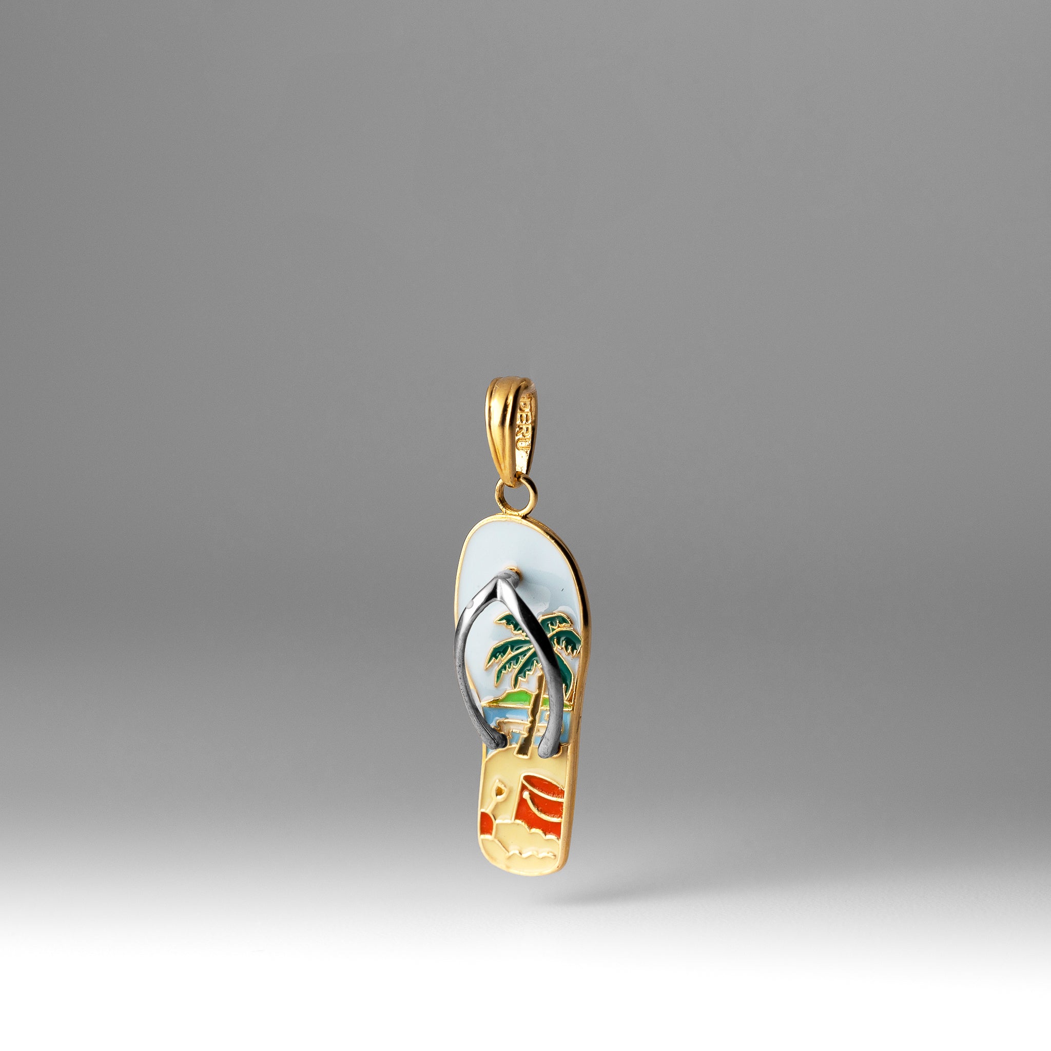 Gold 3D Enamel Palm Tree and Bucket Flip-Flop Charm - Charlie & Co. Jewelry