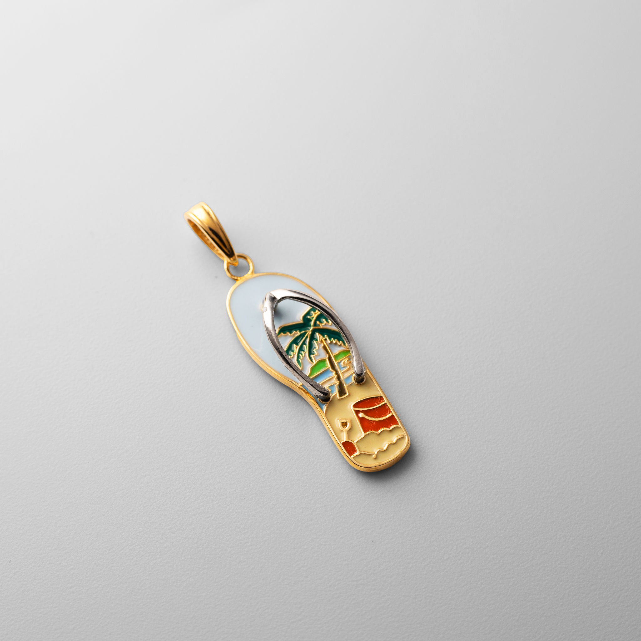 Gold 3D Enamel Palm Tree and Bucket Flip-Flop Charm - Charlie & Co. Jewelry