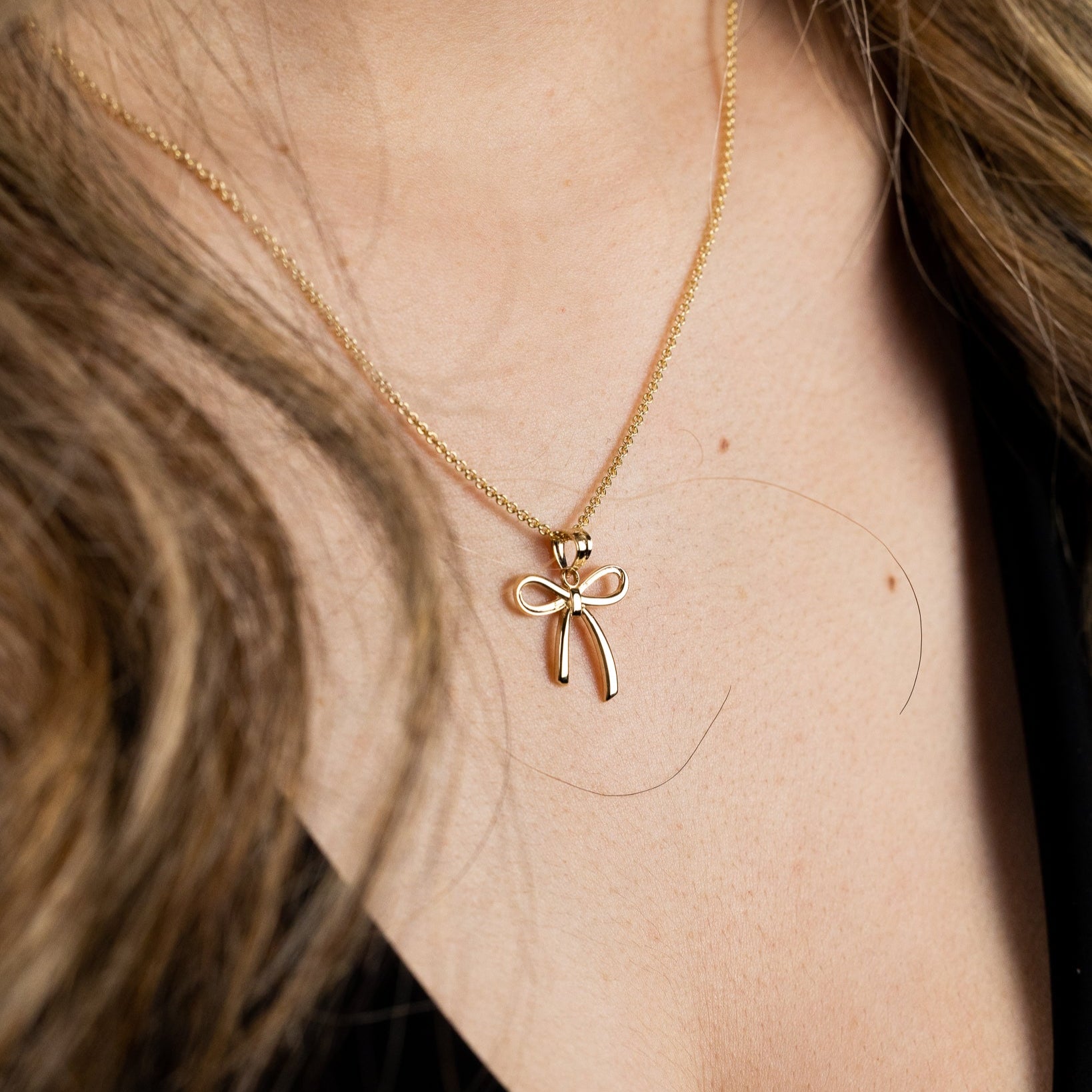 Gold Small Ribbon Bow Pendant - Model YC1258 - Charlie & Co. Jewelry