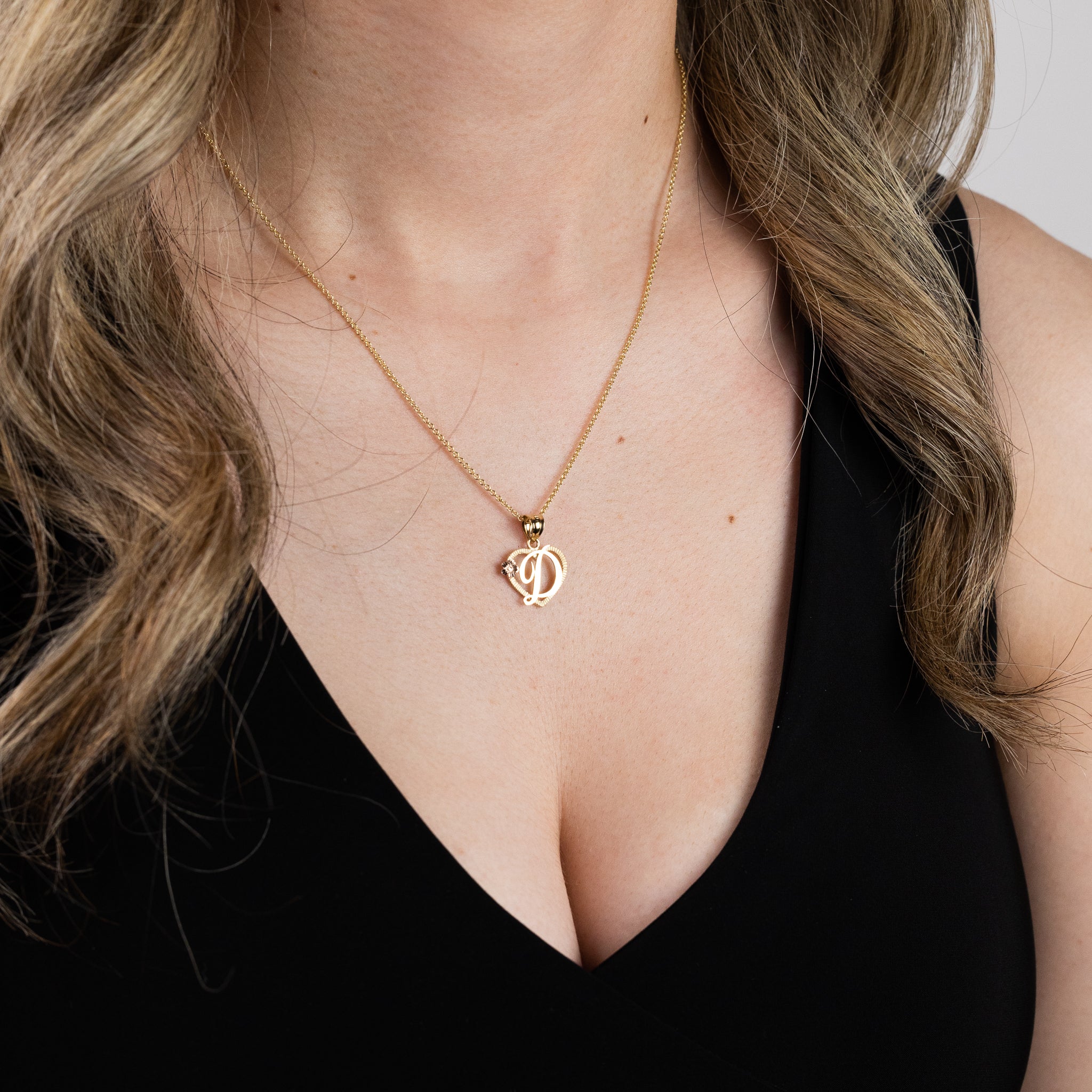 Gold Script Letter 'D' Heart Charm with Floral Accent - Charlie & Co. Jewelry